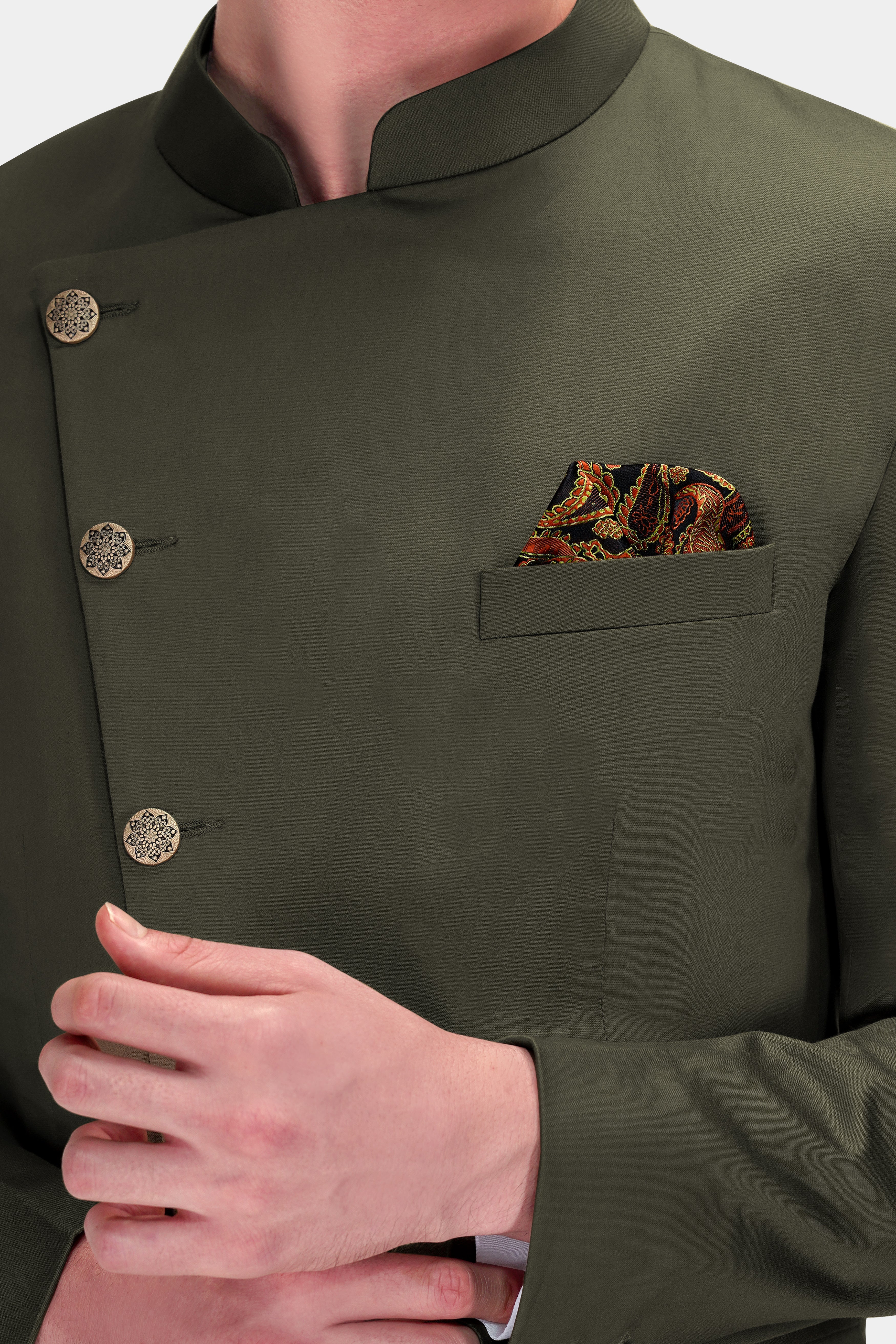 Hemlock Green Premium Cotton Cross Buttoned Bandhgala Stretchable Traveler Blazer BL2787-CBG-36, BL2787-CBG-38, BL2787-CBG-40, BL2787-CBG-42, BL2787-CBG-44, BL2787-CBG-46, BL2787-CBG-48, BL2787-CBG-50, BL2787-CBG-52, BL2787-CBG-54, BL2787-CBG-56, BL2787-CBG-58, BL2787-CBG-60