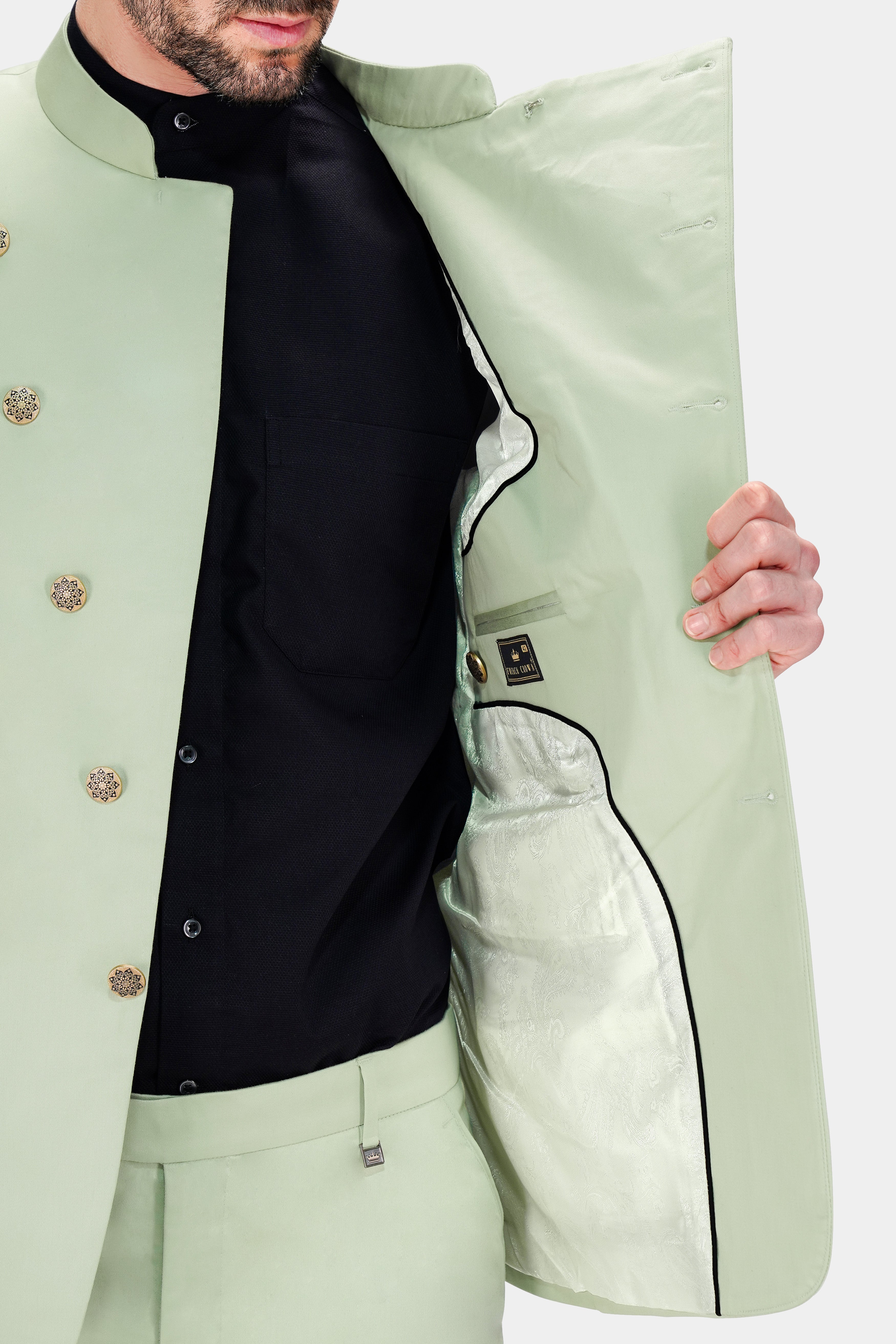 Coriander Green Premium Cotton Cross Buttoned Bandhgala Stretchable Traveler Blazer BL2797-CBG-36, BL2797-CBG-38, BL2797-CBG-40, BL2797-CBG-42, BL2797-CBG-44, BL2797-CBG-46, BL2797-CBG-48, BL2797-CBG-50, BL2797-CBG-52, BL2797-CBG-54, BL2797-CBG-56, BL2797-CBG-58, BL2797-CBG-60