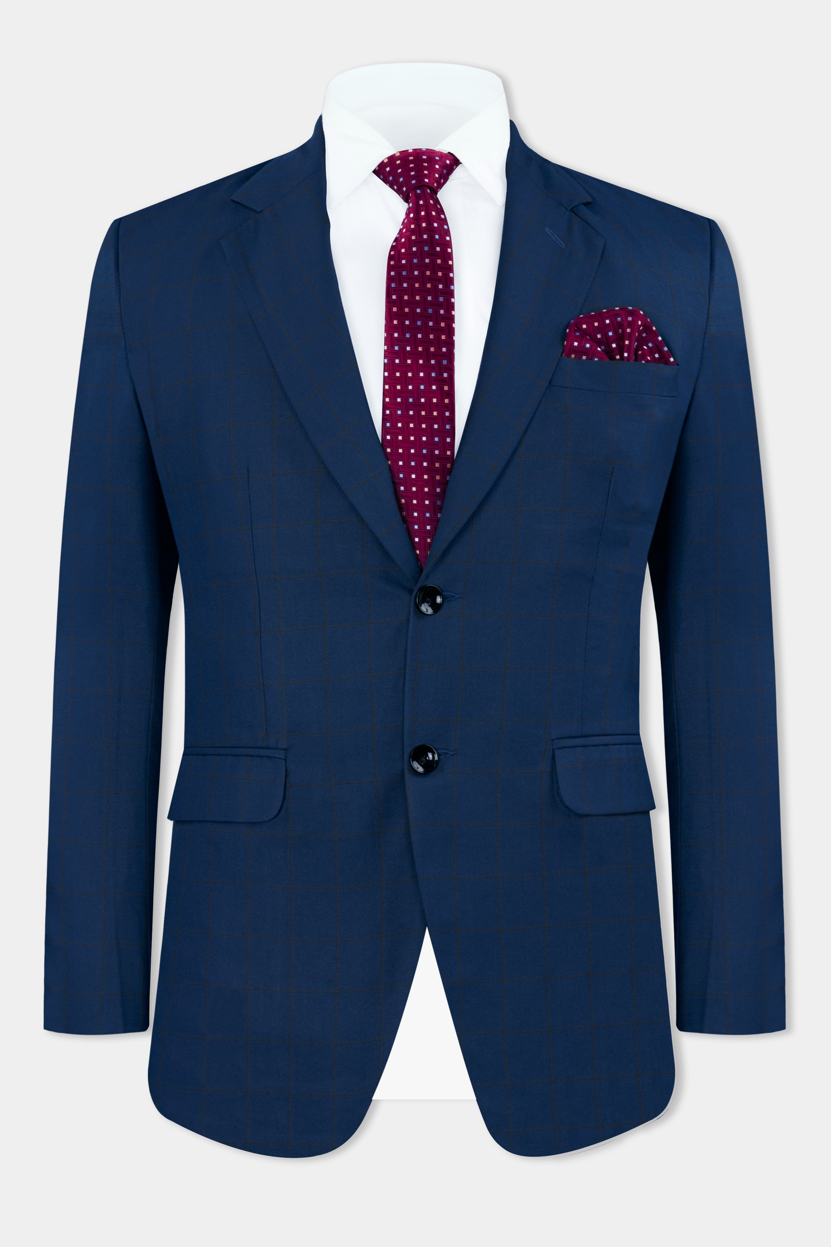 Tangaroa Blue and Subtle Black Checkered Wool Rich Blazer BL2871-SB-36, BL2871-SB-38, BL2871-SB-40, BL2871-SB-42, BL2871-SB-44, BL2871-SB-46, BL2871-SB-48, BL2871-SB-50, BL2871-SB-71, BL2871-SB-54, BL2871-SB-56, BL2871-SB-58, BL2871-SB-60