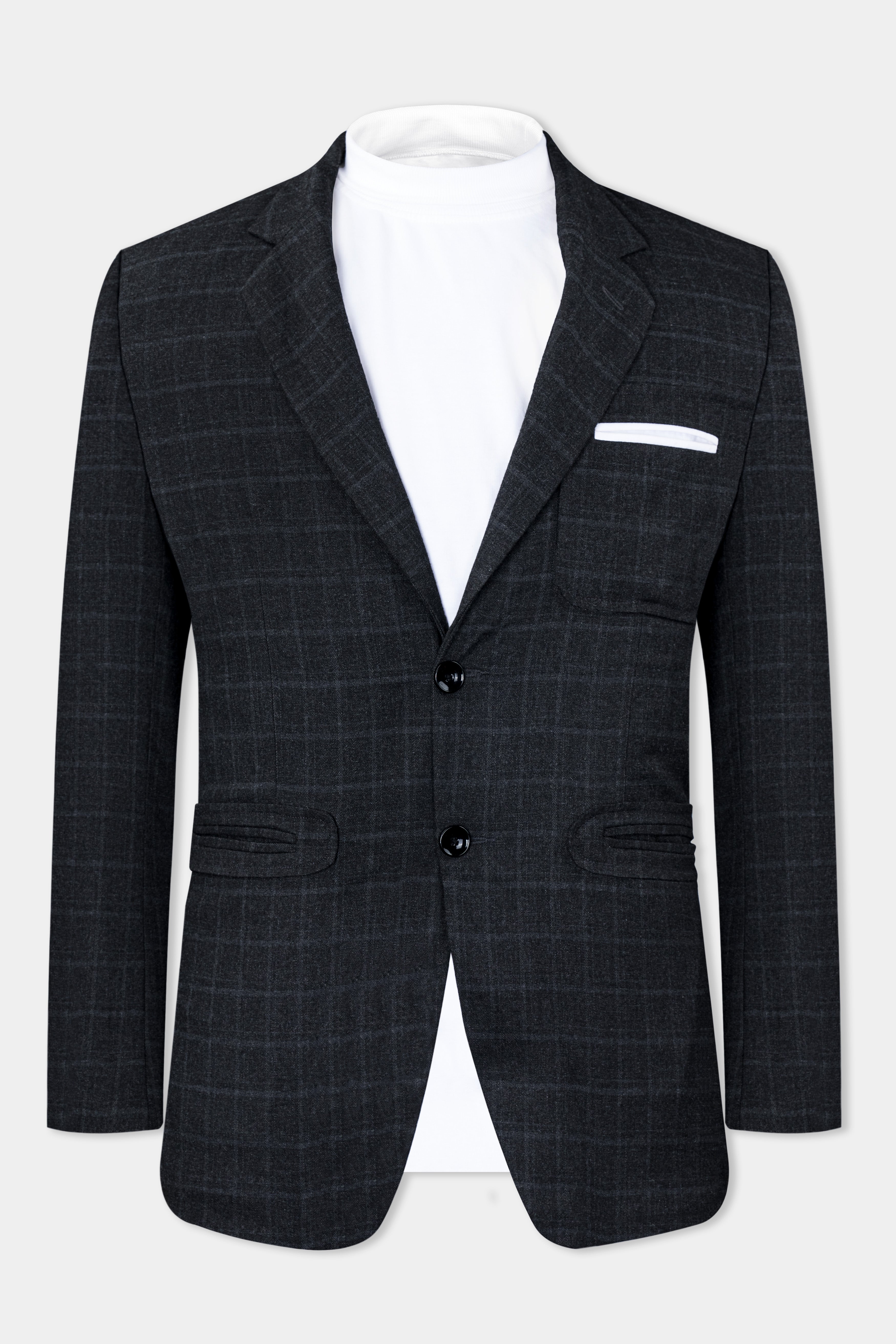 Vulcan Black with Marengo Gray Windowpane Tweed Designer Blazer BL2875-SB-D320-36, BL2875-SB-D320-38, BL2875-SB-D320-40, BL2875-SB-D320-42, BL2875-SB-D320-44, BL2875-SB-D320-46, BL2875-SB-D320-48, BL2875-SB-D320-50, BL2875-SB-D320-75-SB, BL2875-SB-D320-54, BL2875-SB-D320-56, BL2875-SB-D320-58, BL2875-SB-D320-60