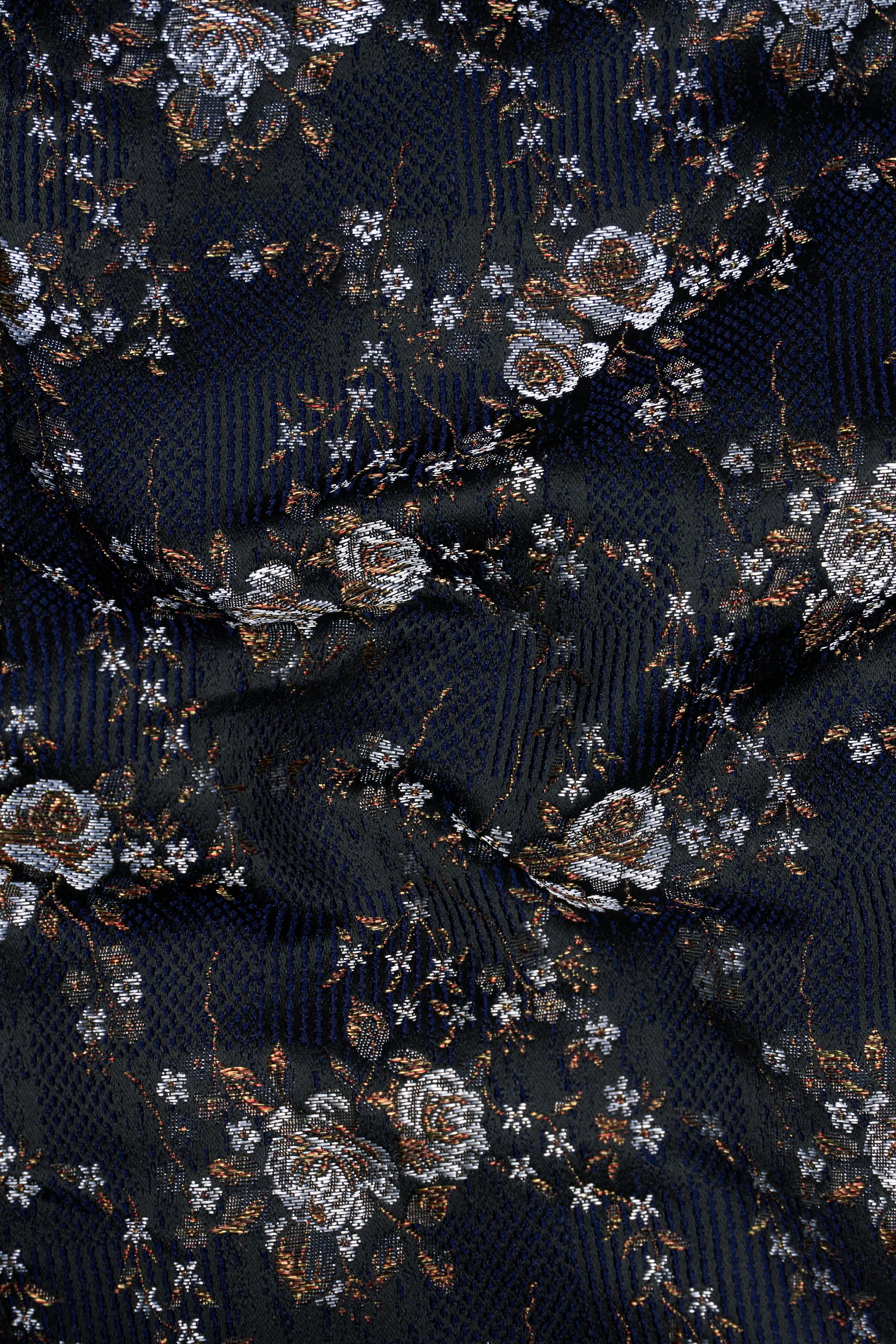 Cove Blue and Sepia Brown Floral Jacquard Textured Premium Giza Cotton Bandhgala Designer Blazer BL2879-D393-36, BL2879-D393-38, BL2879-D393-40, BL2879-D393-42, BL2879-D393-44, BL2879-D393-46, BL2879-D393-48, BL2879-D393-50, BL2879-D393-79, BL2879-D393-54, BL2879-D393-56, BL2879-D393-58, BL2879-D393-60