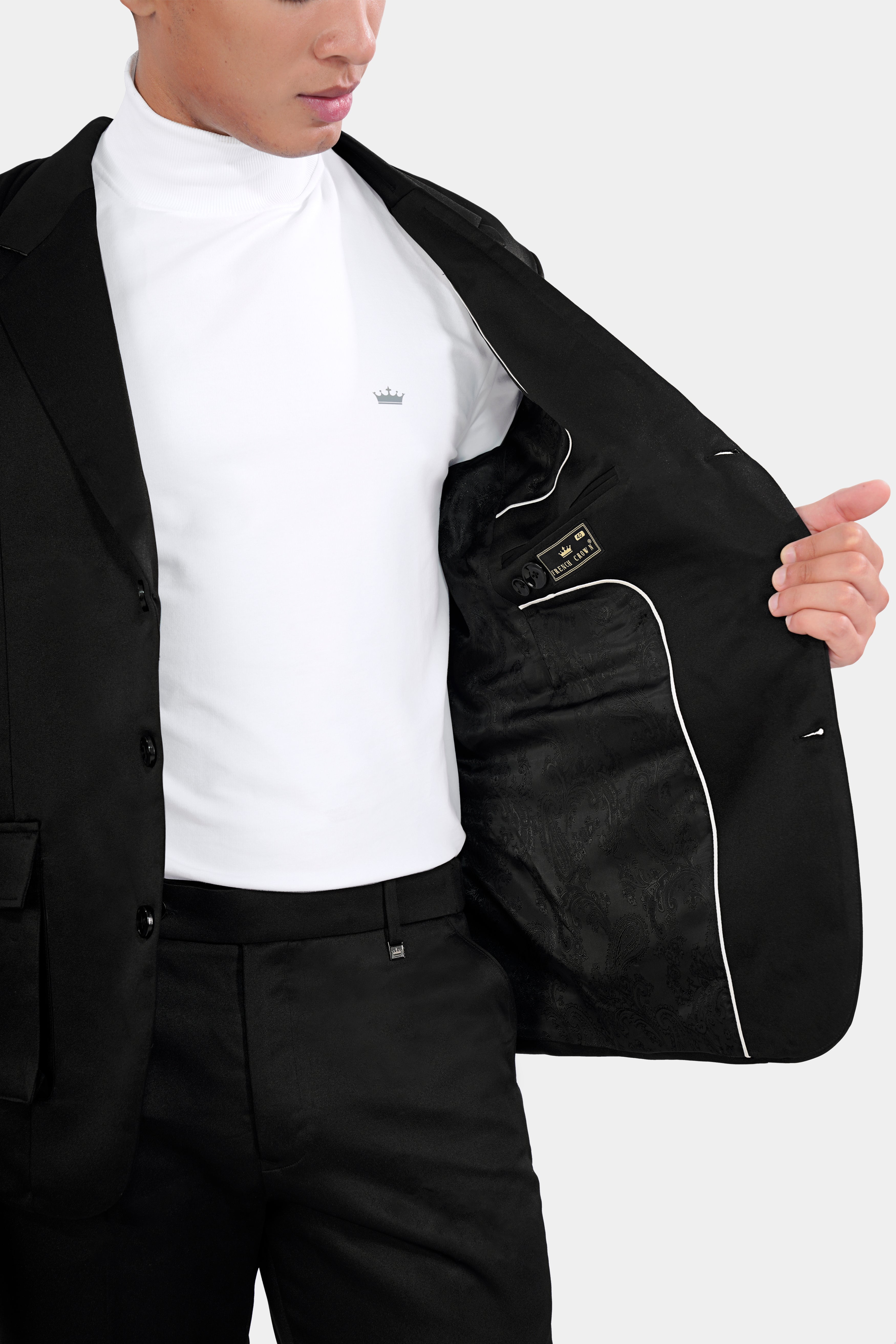 Jade Black Wool Rich Tuxedo Blazer BL2896-BKL-36, BL2896-BKL-38, BL2896-BKL-40, BL2896-BKL-42, BL2896-BKL-44, BL2896-BKL-46, BL2896-BKL-48, BL2896-BKL-50, BL2896-BKL-52, BL2896-BKL-54, BL2896-BKL-56, BL2896-BKL-58, BL2896-BKL-60