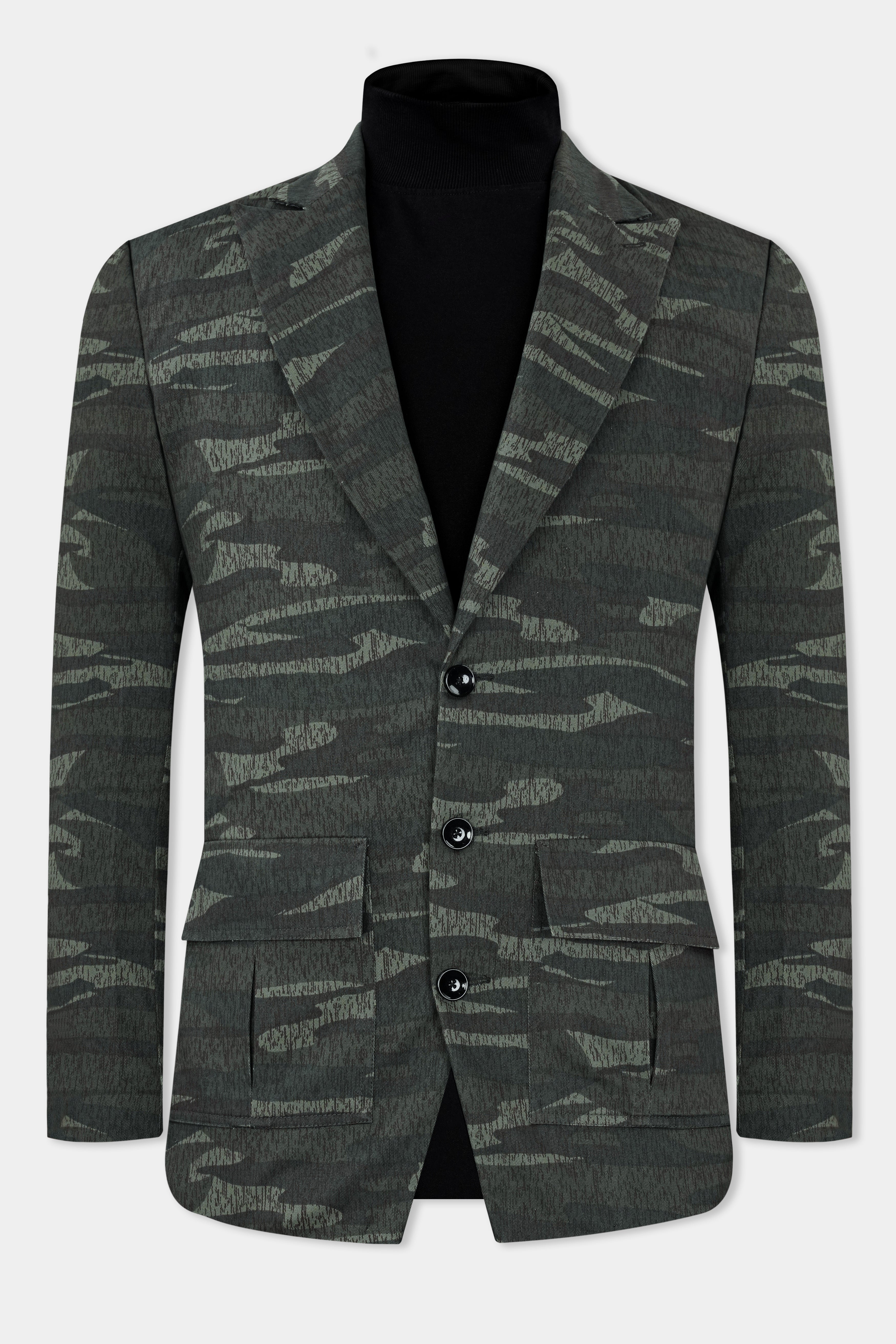 Xanadu Green and Davy Brown Camouflage Premium Cotton Designer Blazer  BL2966-SBP-D114-36, BL2966-SBP-D114-38, BL2966-SBP-D114-40, BL2966-SBP-D114-42, BL2966-SBP-D114-44, BL2966-SBP-D114-46, BL2966-SBP-D114-48, BL2966-SBP-D114-50, BL2966-SBP-D114-52, BL2966-SBP-D114-54, BL2966-SBP-D114-56, BL2966-SBP-D114-58, BL2966-SBP-D114-60