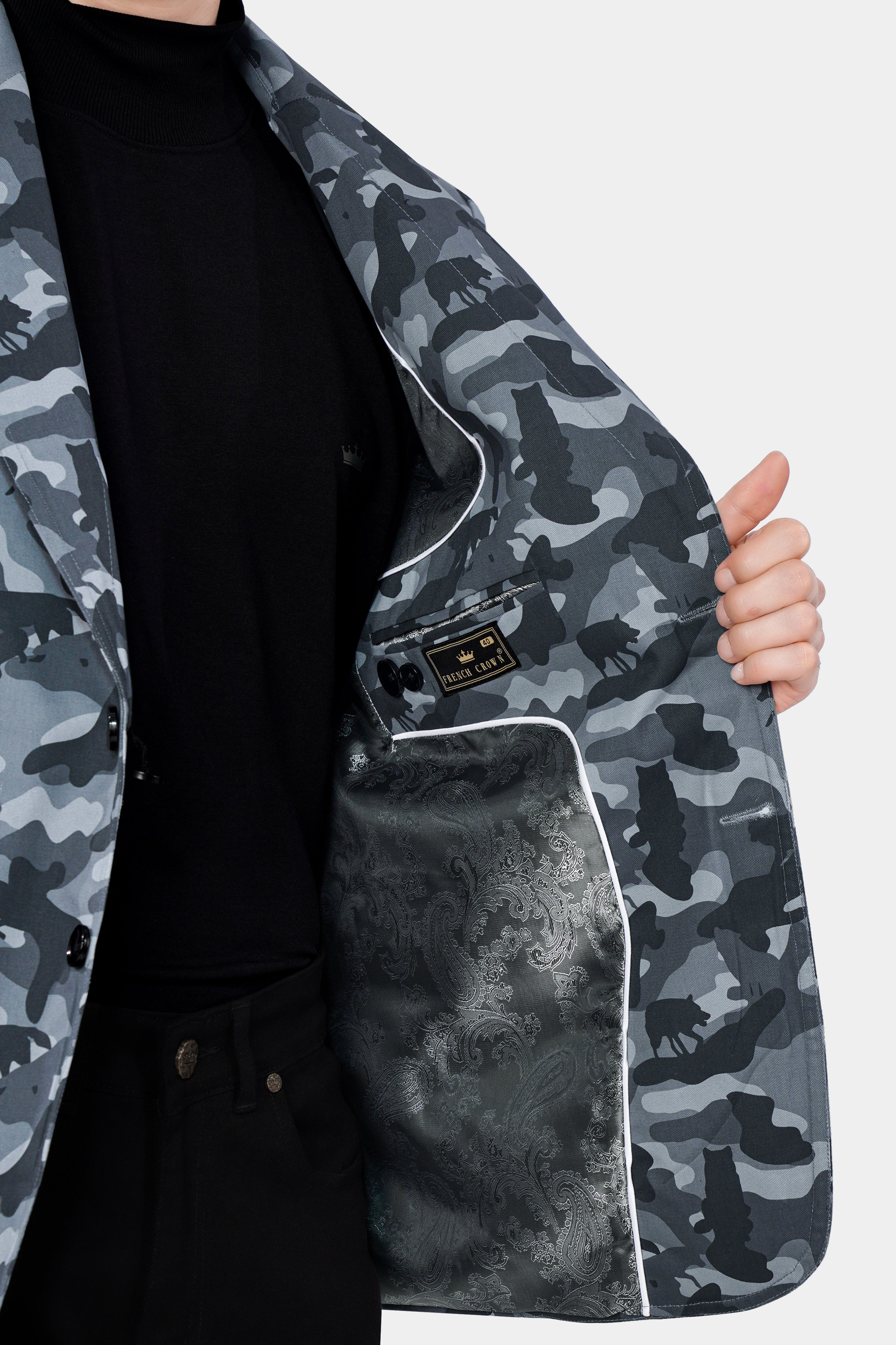 Oslo Gray with Graphite Gray Printed Premium Cotton Blazer  BL2971-SB-D110-36, BL2971-SB-D110-38, BL2971-SB-D110-40, BL2971-SB-D110-42, BL2971-SB-D110-44, BL2971-SB-D110-46, BL2971-SB-D110-48, BL2971-SB-D110-50, BL2971-SB-D110-52, BL2971-SB-D110-54, BL2971-SB-D110-56, BL2971-SB-D110-58, BL2971-SB-D110-60