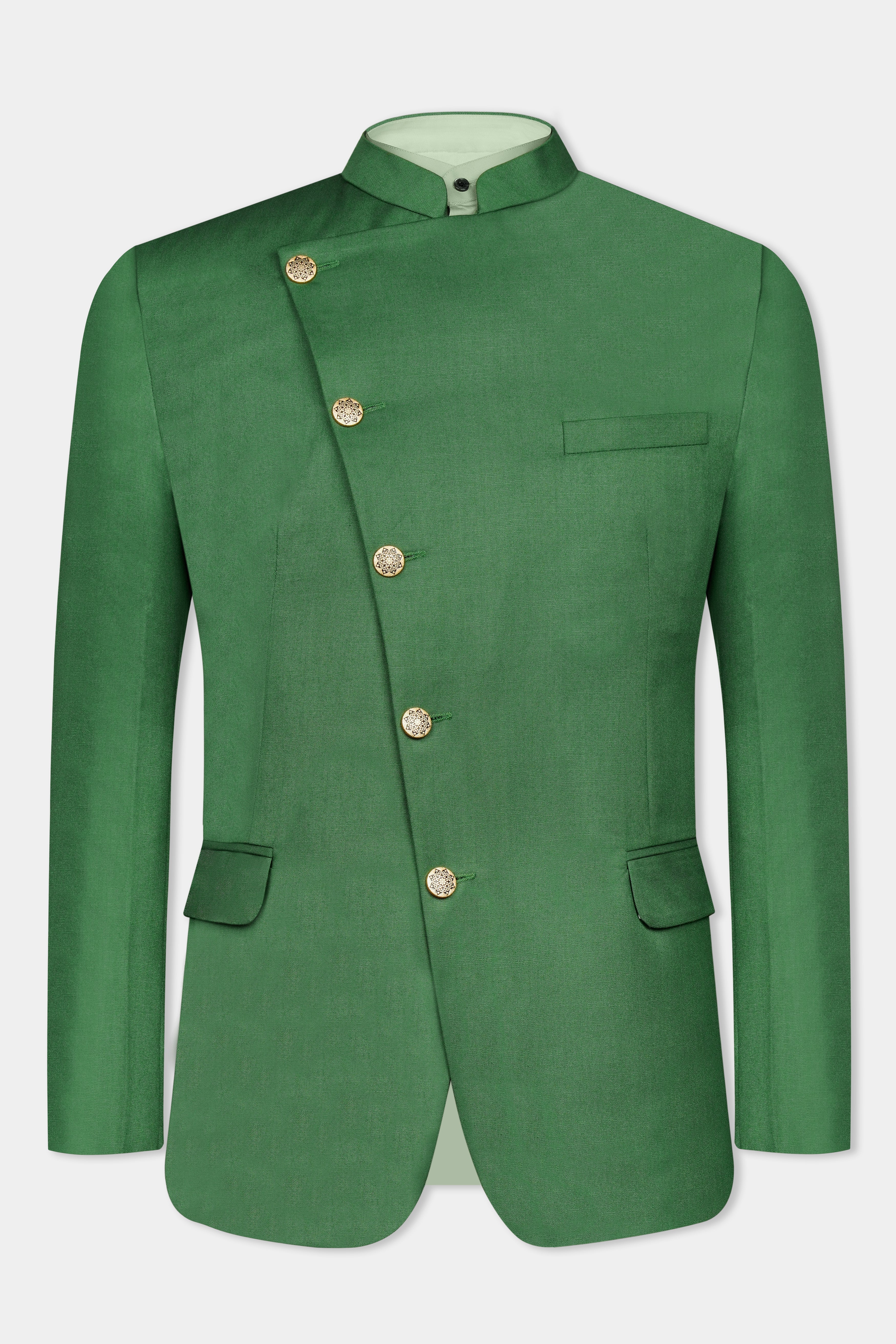 Como Green Cross Buttoned Bandhgala Wool Rich Blazer BL3065-CBG-36, BL3065-CBG-38, BL3065-CBG-40, BL3065-CBG-42, BL3065-CBG-44, BL3065-CBG-46, BL3065-CBG-48, BL3065-CBG-50, BL3065-CBG-52, BL3065-CBG-54, BL3065-CBG-56, BL3065-CBG-58, BL3065-CBG-60