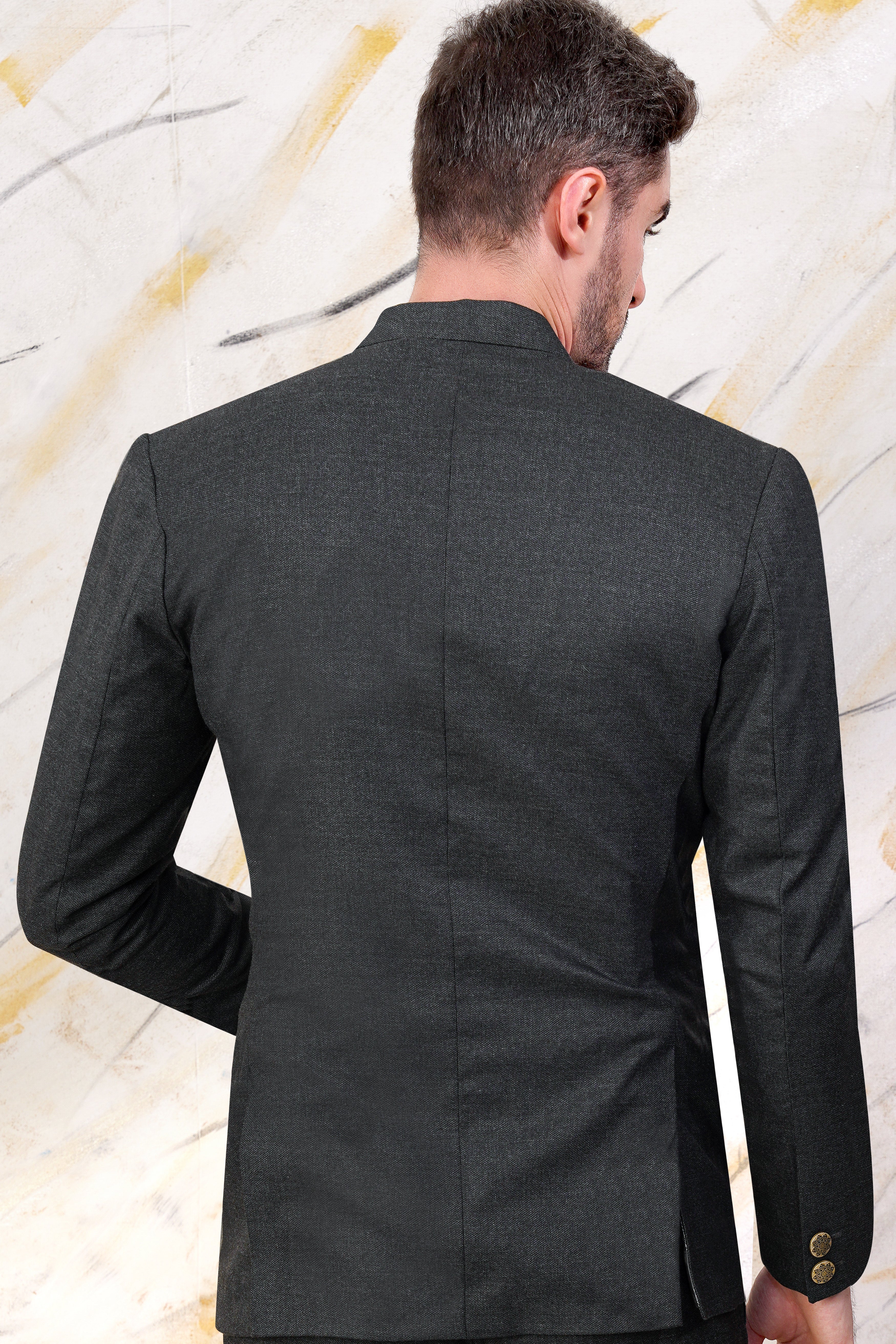 Gunmetal Grey Cross Buttoned Wool Rich Bandhgala Blazer BL3069-CBG-36, BL3069-CBG-38, BL3069-CBG-40, BL3069-CBG-42, BL3069-CBG-44, BL3069-CBG-46, BL3069-CBG-48, BL3069-CBG-50, BL3069-CBG-52, BL3069-CBG-54, BL3069-CBG-56, BL3069-CBG-58, BL3069-CBG-60