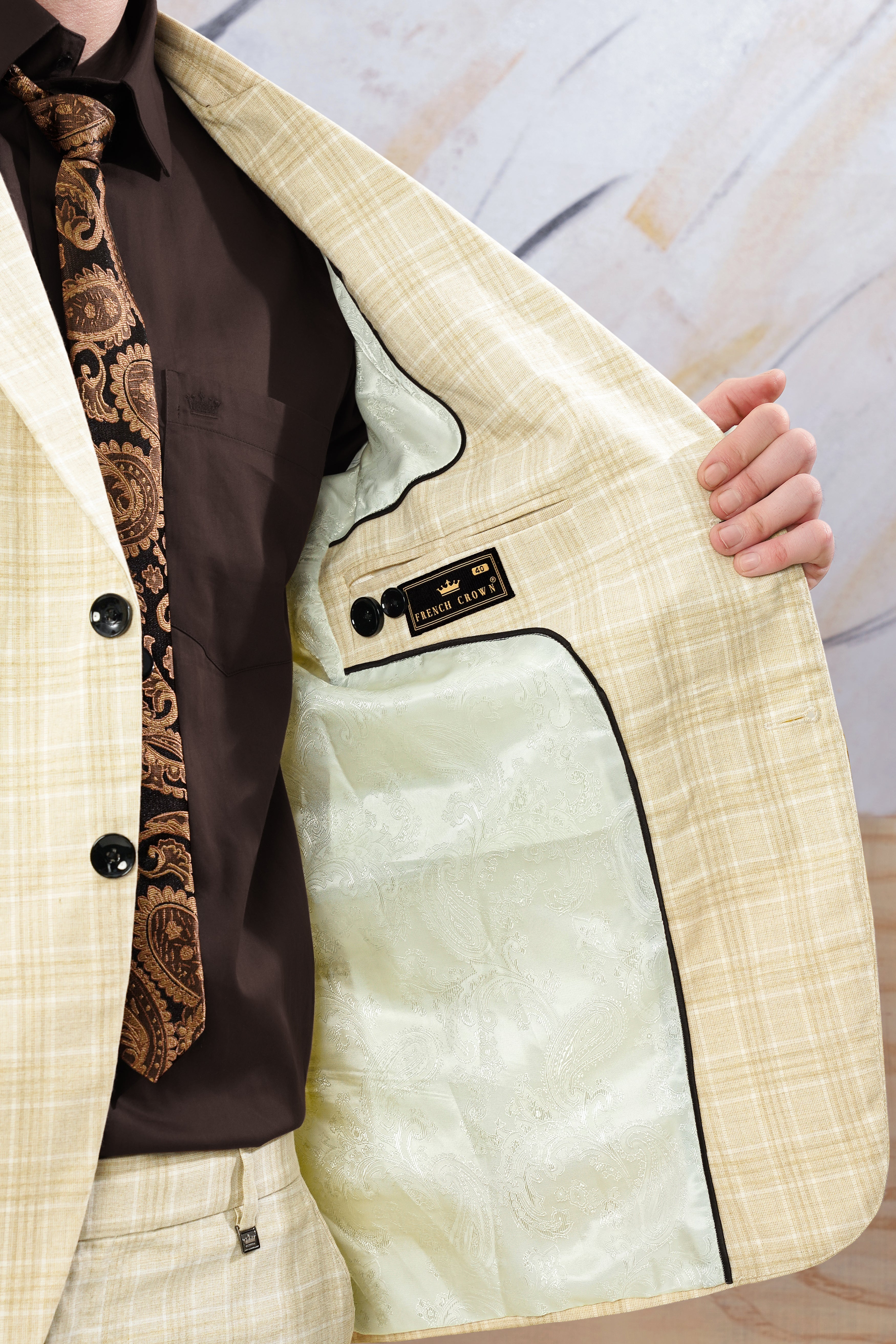 Hampton Beige Wool Rich Plaid Single Breasted Blazer BL3085-SB-36, BL3085-SB-38, BL3085-SB-40, BL3085-SB-42, BL3085-SB-44, BL3085-SB-46, BL3085-SB-48, BL3085-SB-50, BL3085-SB-52, BL3085-SB-54, BL3085-SB-56, BL3085-SB-58, BL3085-SB-60