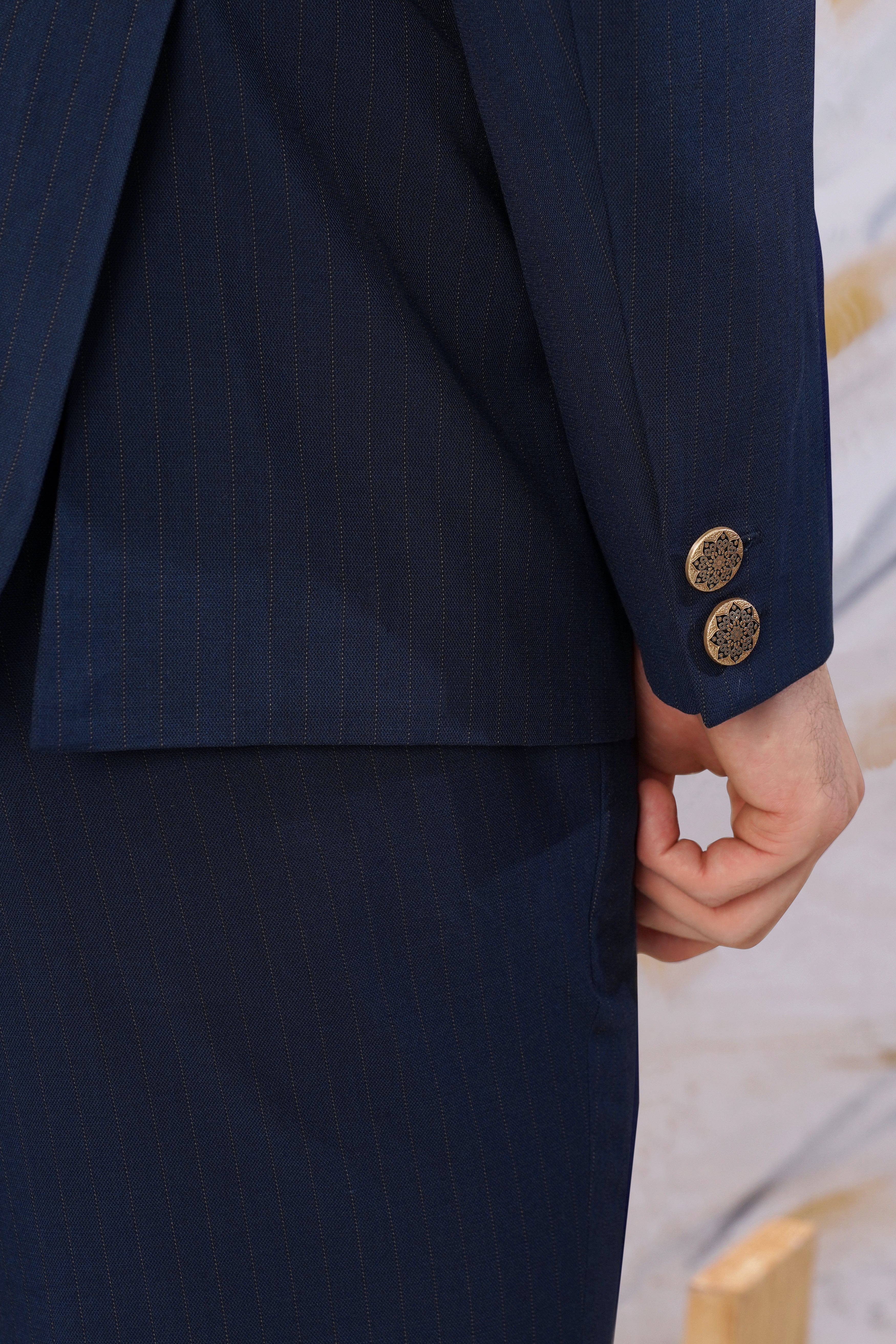 Ebony Clay Blue Striped Wool Rich Bandhgala Blazer BL3088-BG-36, BL3088-BG-38, BL3088-BG-40, BL3088-BG-42, BL3088-BG-44, BL3088-BG-46, BL3088-BG-48, BL3088-BG-50, BL3088-BG-52, BL3088-BG-54, BL3088-BG-56, BL3088-BG-58, BL3088-BG-60