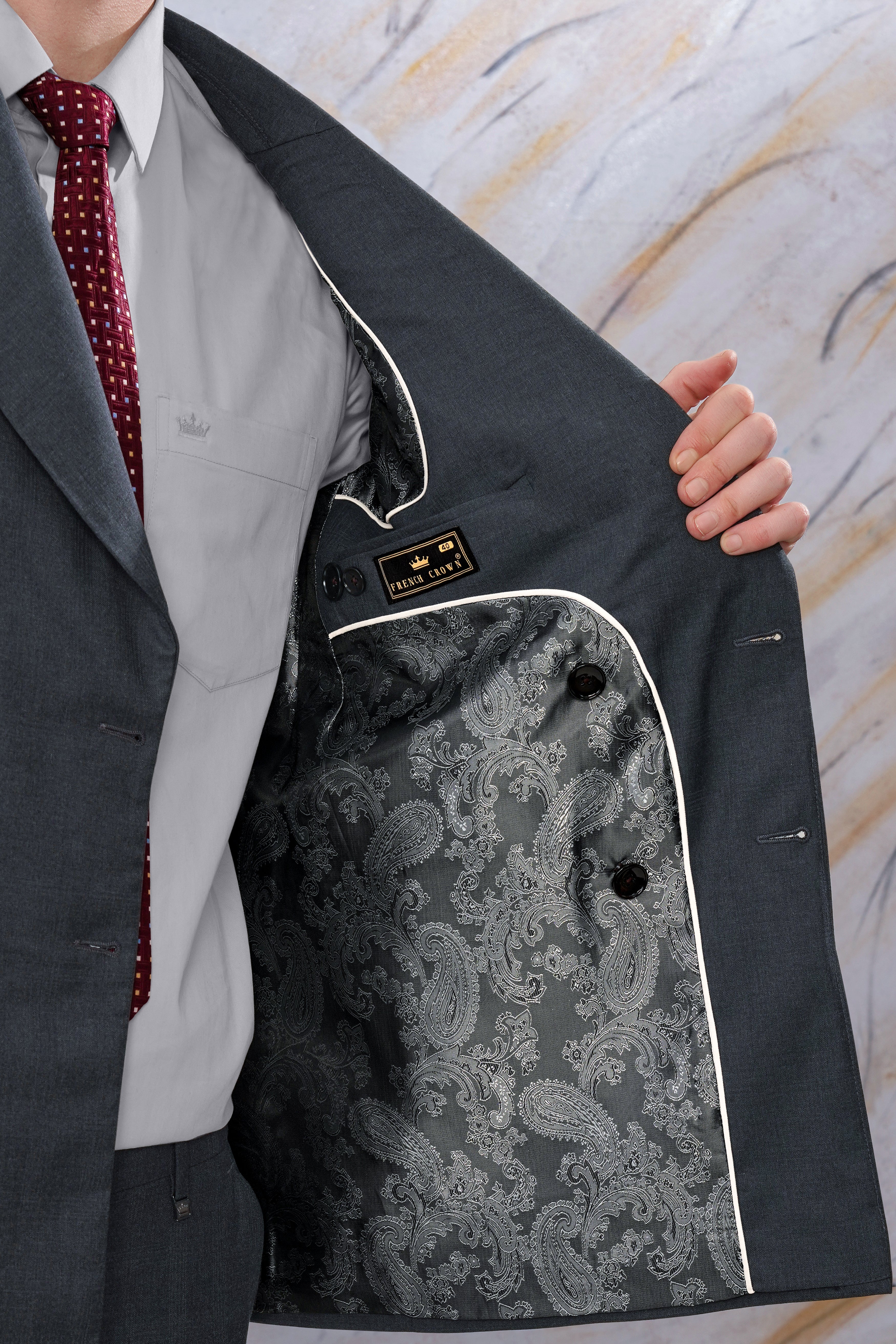 Thunder Gray Checkered Wool Rich Double Breasted Blazer BL3093-DB-36, BL3093-DB-38, BL3093-DB-40, BL3093-DB-42, BL3093-DB-44, BL3093-DB-46, BL3093-DB-48, BL3093-DB-50, BL3093-DB-52, BL3093-DB-54, BL3093-DB-56, BL3093-DB-58, BL3093-DB-60