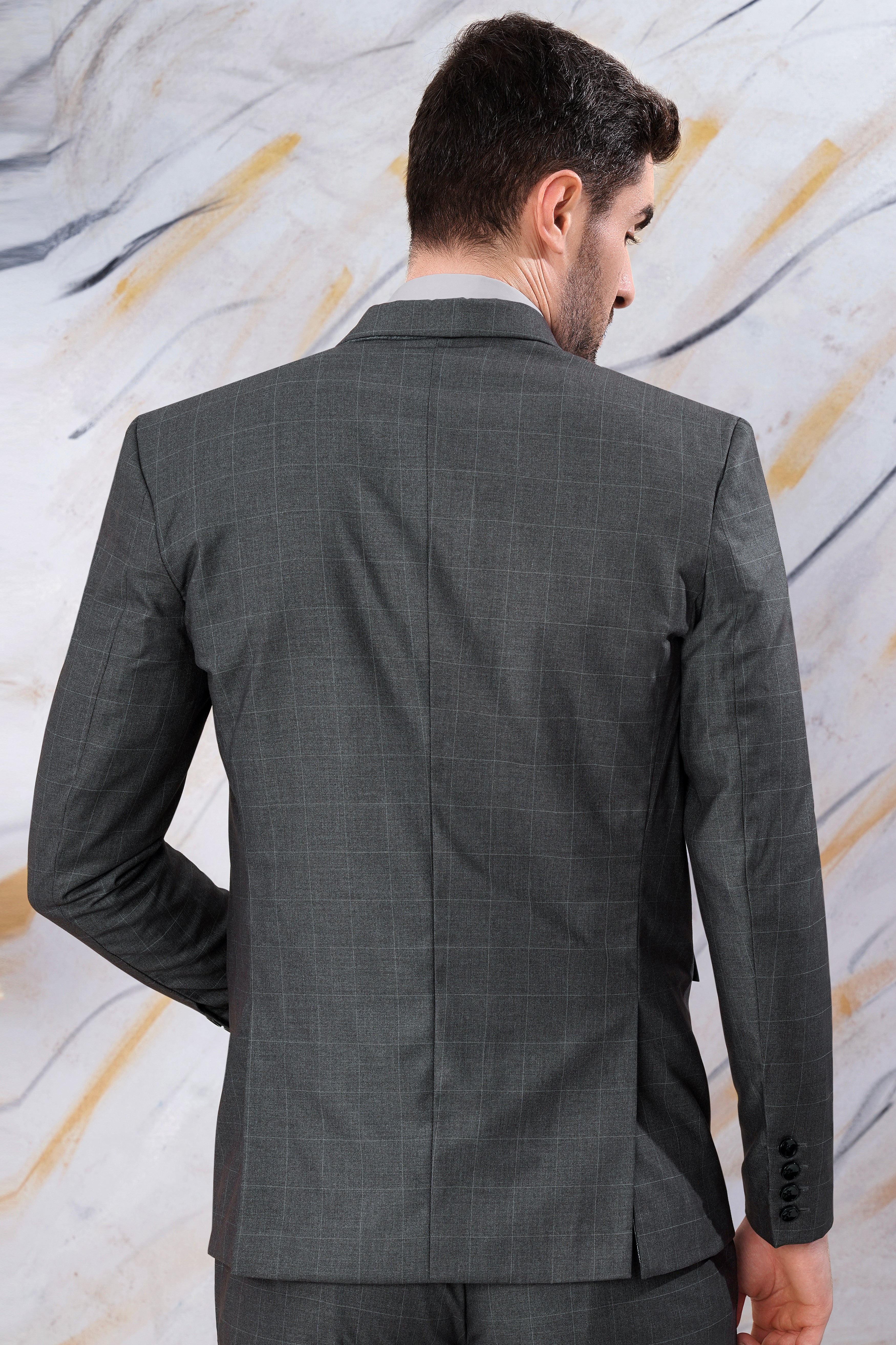 Arsenic Gray Windowpane Wool Rich Single Breasted Blazer BL3094-SB-36, BL3094-SB-38, BL3094-SB-40, BL3094-SB-42, BL3094-SB-44, BL3094-SB-46, BL3094-SB-48, BL3094-SB-50, BL3094-SB-52, BL3094-SB-54, BL3094-SB-56, BL3094-SB-58, BL3094-SB-60