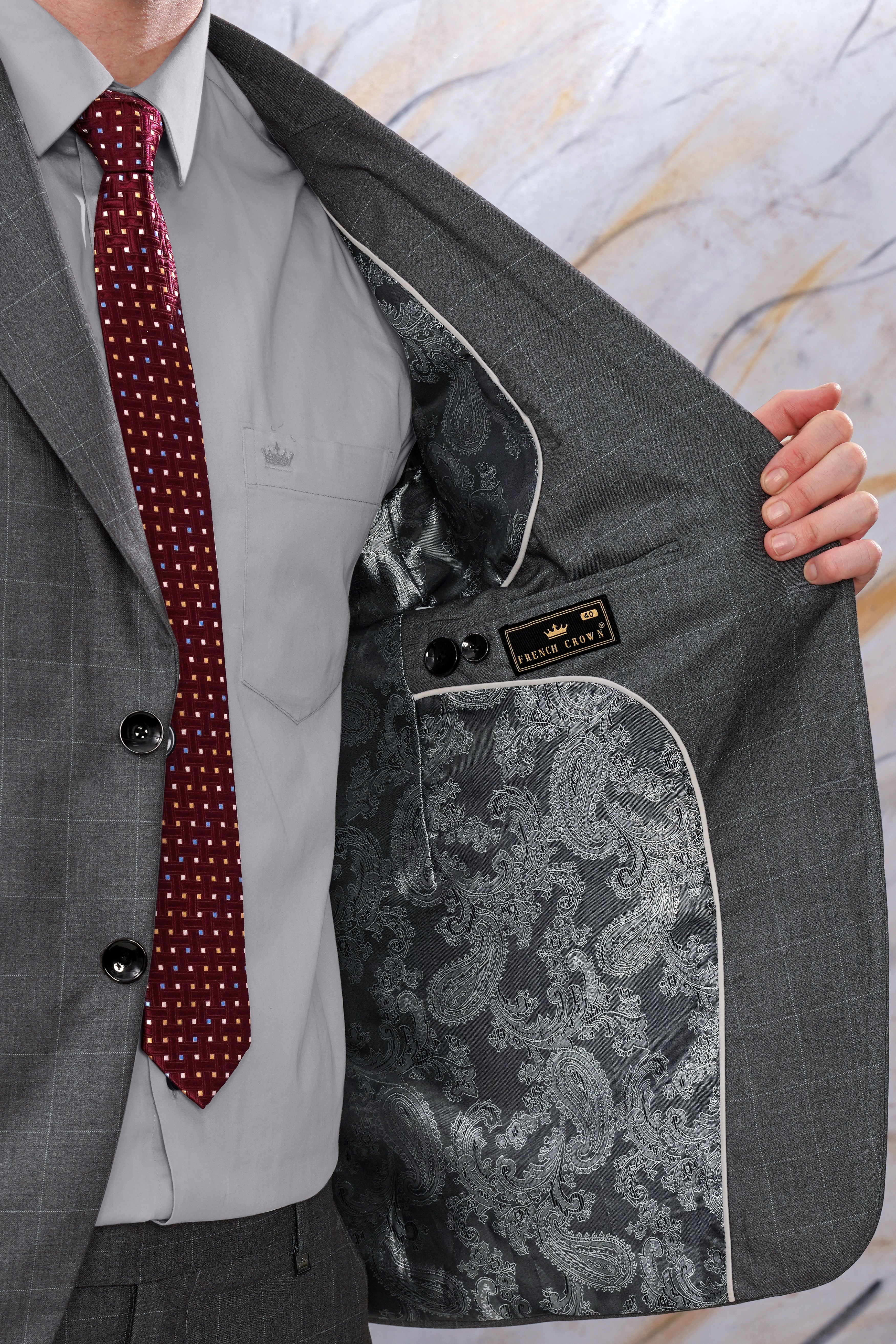 Arsenic Gray Windowpane Wool Rich Single Breasted Blazer BL3094-SB-36, BL3094-SB-38, BL3094-SB-40, BL3094-SB-42, BL3094-SB-44, BL3094-SB-46, BL3094-SB-48, BL3094-SB-50, BL3094-SB-52, BL3094-SB-54, BL3094-SB-56, BL3094-SB-58, BL3094-SB-60