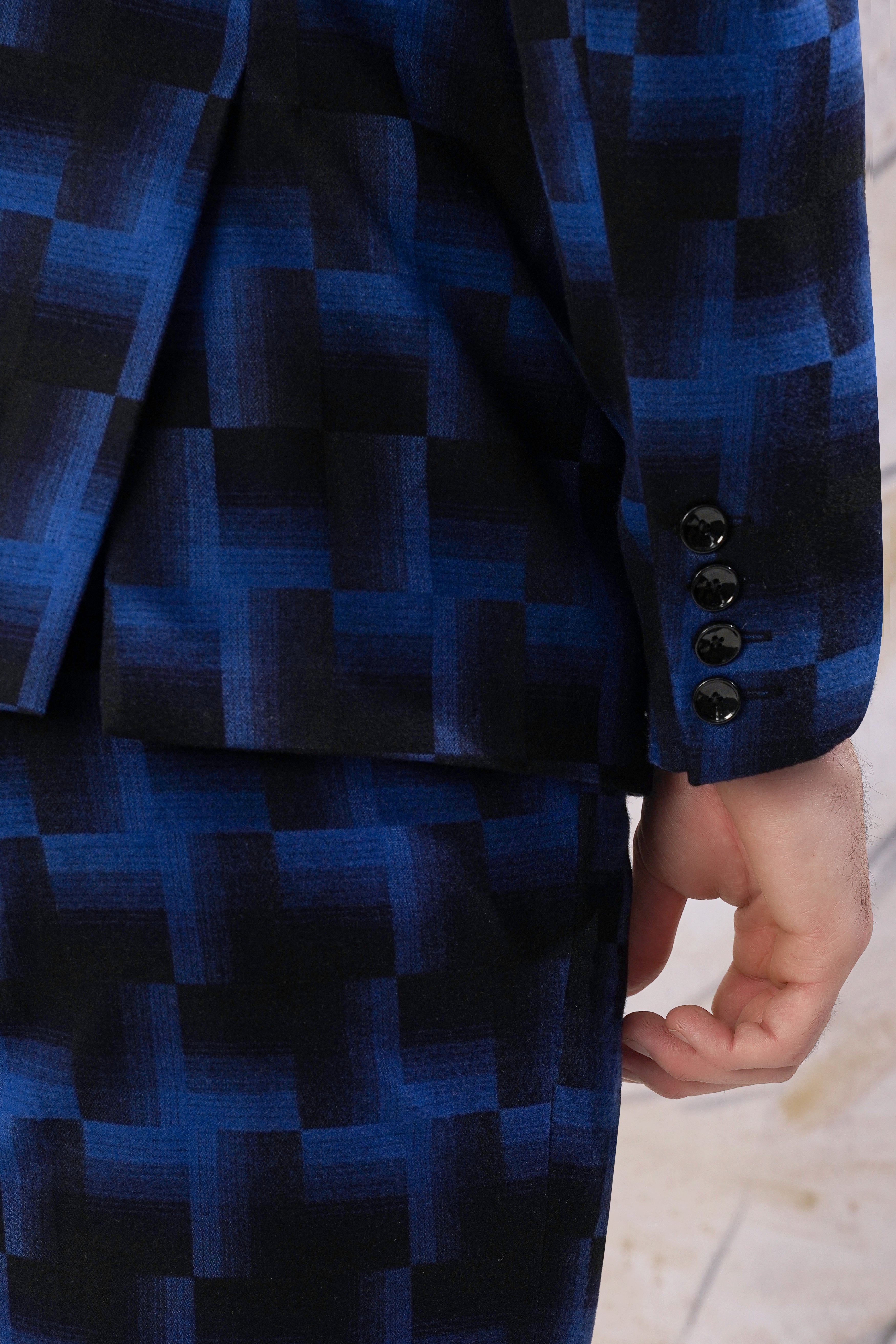 Marine Blue and Black Geometric Pattern Wool Rich Blazer BL3097-SB-36, BL3097-SB-38, BL3097-SB-40, BL3097-SB-42, BL3097-SB-44, BL3097-SB-46, BL3097-SB-48, BL3097-SB-50, BL3097-SB-52, BL3097-SB-54, BL3097-SB-56, BL3097-SB-58, BL3097-SB-60