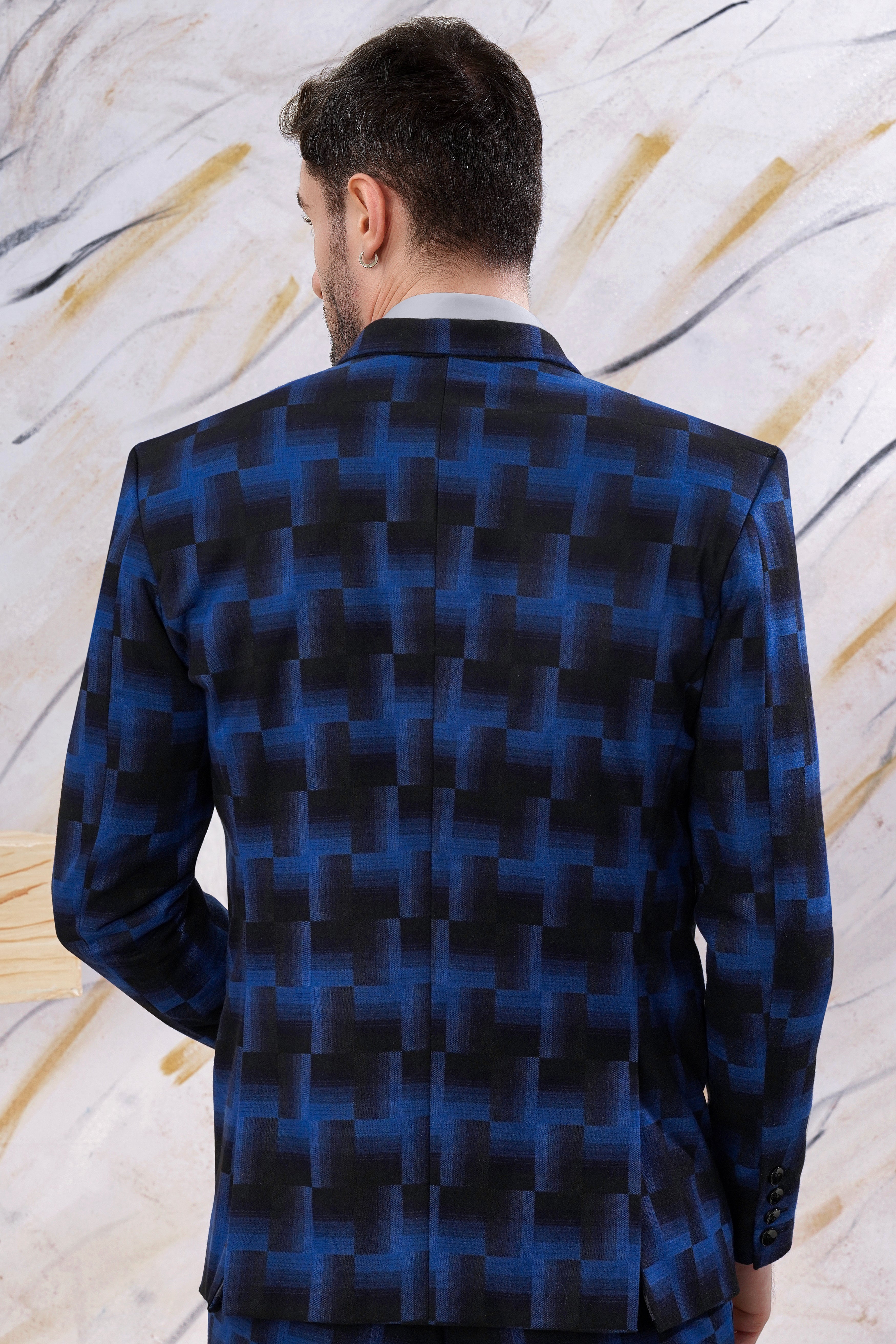 Marine Blue and Black Geometric Pattern Wool Rich Blazer BL3097-SB-36, BL3097-SB-38, BL3097-SB-40, BL3097-SB-42, BL3097-SB-44, BL3097-SB-46, BL3097-SB-48, BL3097-SB-50, BL3097-SB-52, BL3097-SB-54, BL3097-SB-56, BL3097-SB-58, BL3097-SB-60