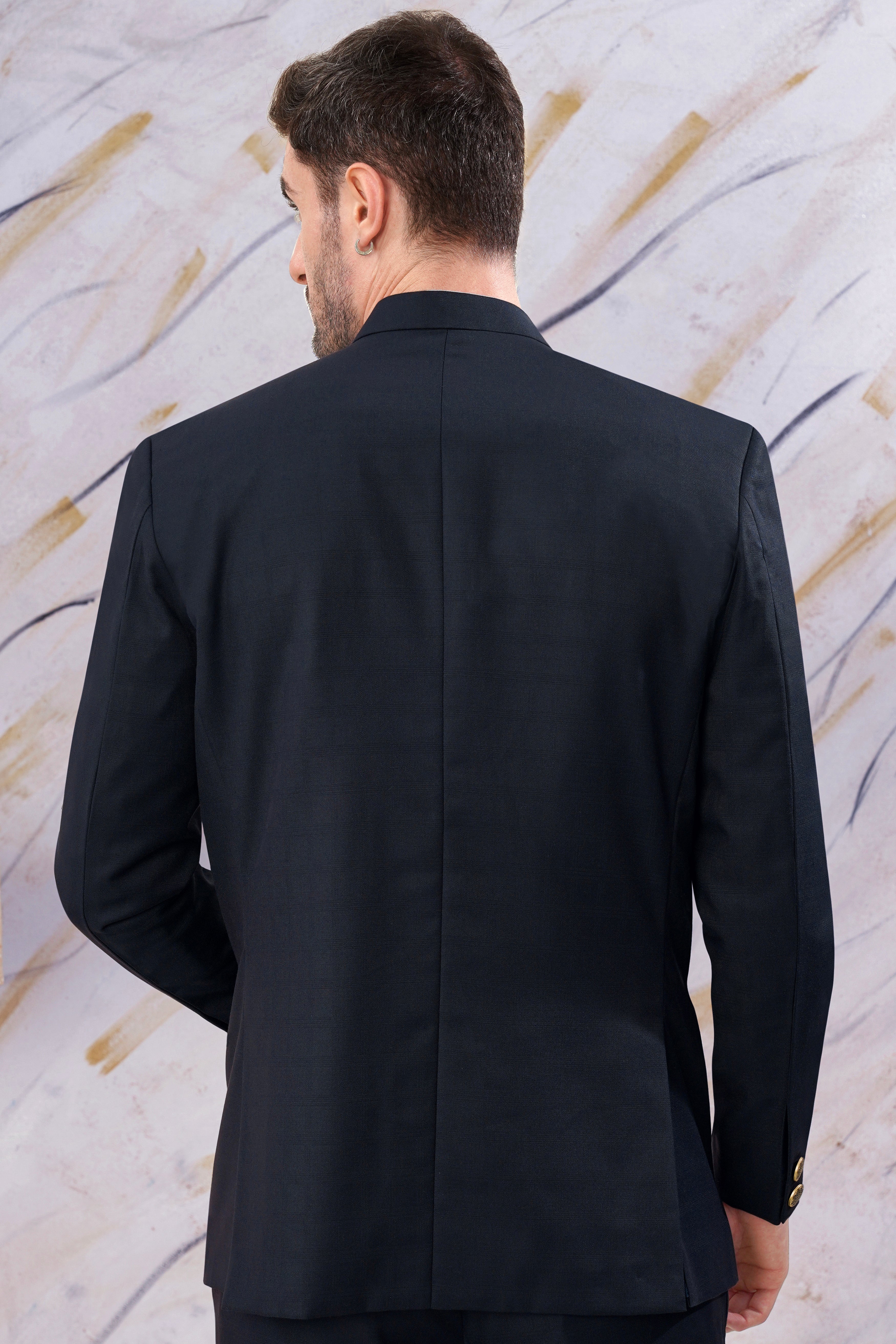 Baltic Blue Subtle Checkered Cross Buttoned Bandhgala Wool Rich Blazer BL3098-CBG-36, BL3098-CBG-38, BL3098-CBG-40, BL3098-CBG-42, BL3098-CBG-44, BL3098-CBG-46, BL3098-CBG-48, BL3098-CBG-50, BL3098-CBG-52, BL3098-CBG-54, BL3098-CBG-56, BL3098-CBG-58, BL3098-CBG-60