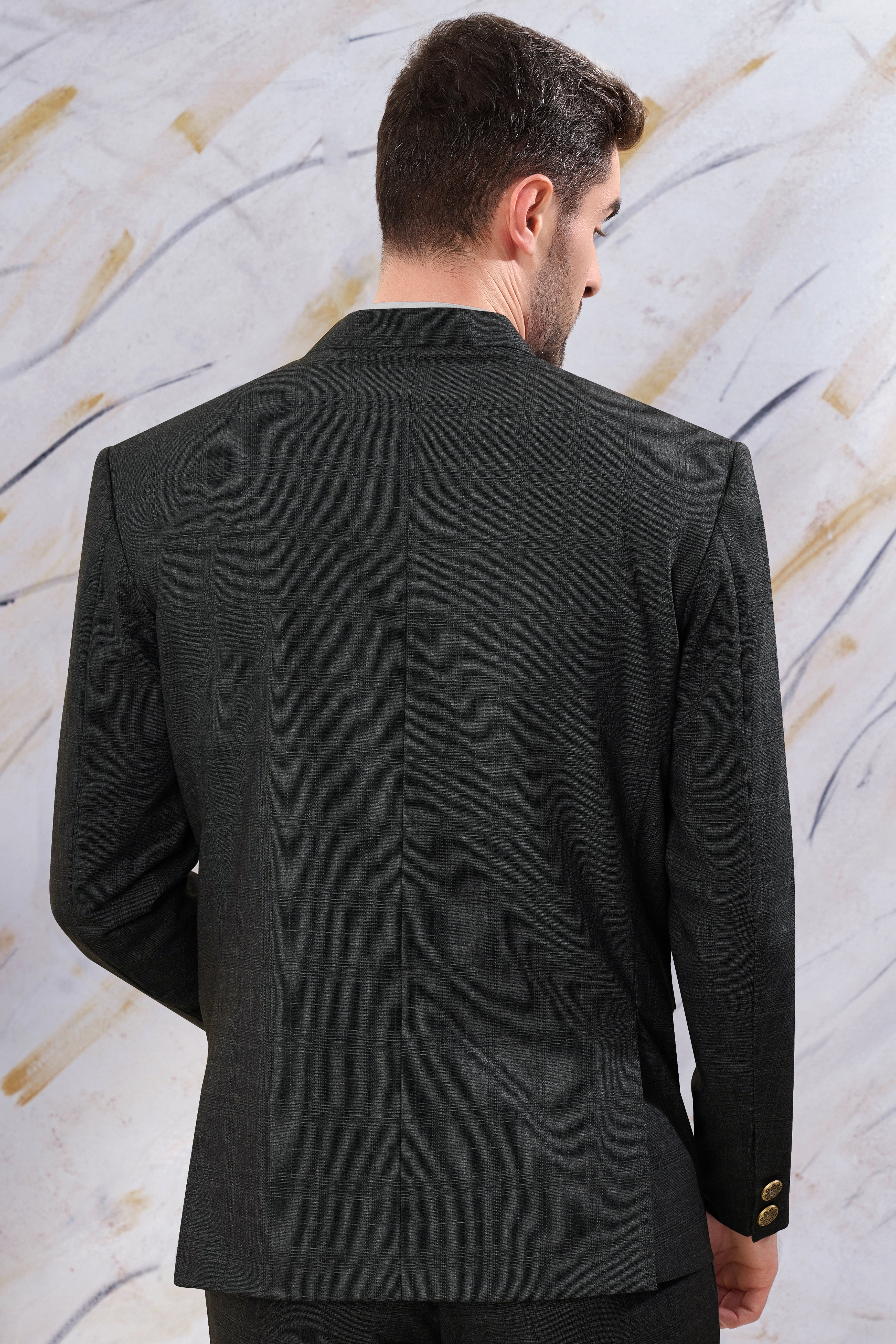 Iridium Gray Subtle Checkered Wool Rich Cross Buttoned Bandhgala Blazer BL3101-CBG-36, BL3101-CBG-38, BL3101-CBG-40, BL3101-CBG-42, BL3101-CBG-44, BL3101-CBG-46, BL3101-CBG-48, BL3101-CBG-50, BL3101-CBG-52, BL3101-CBG-54, BL3101-CBG-56, BL3101-CBG-58, BL3101-CBG-60