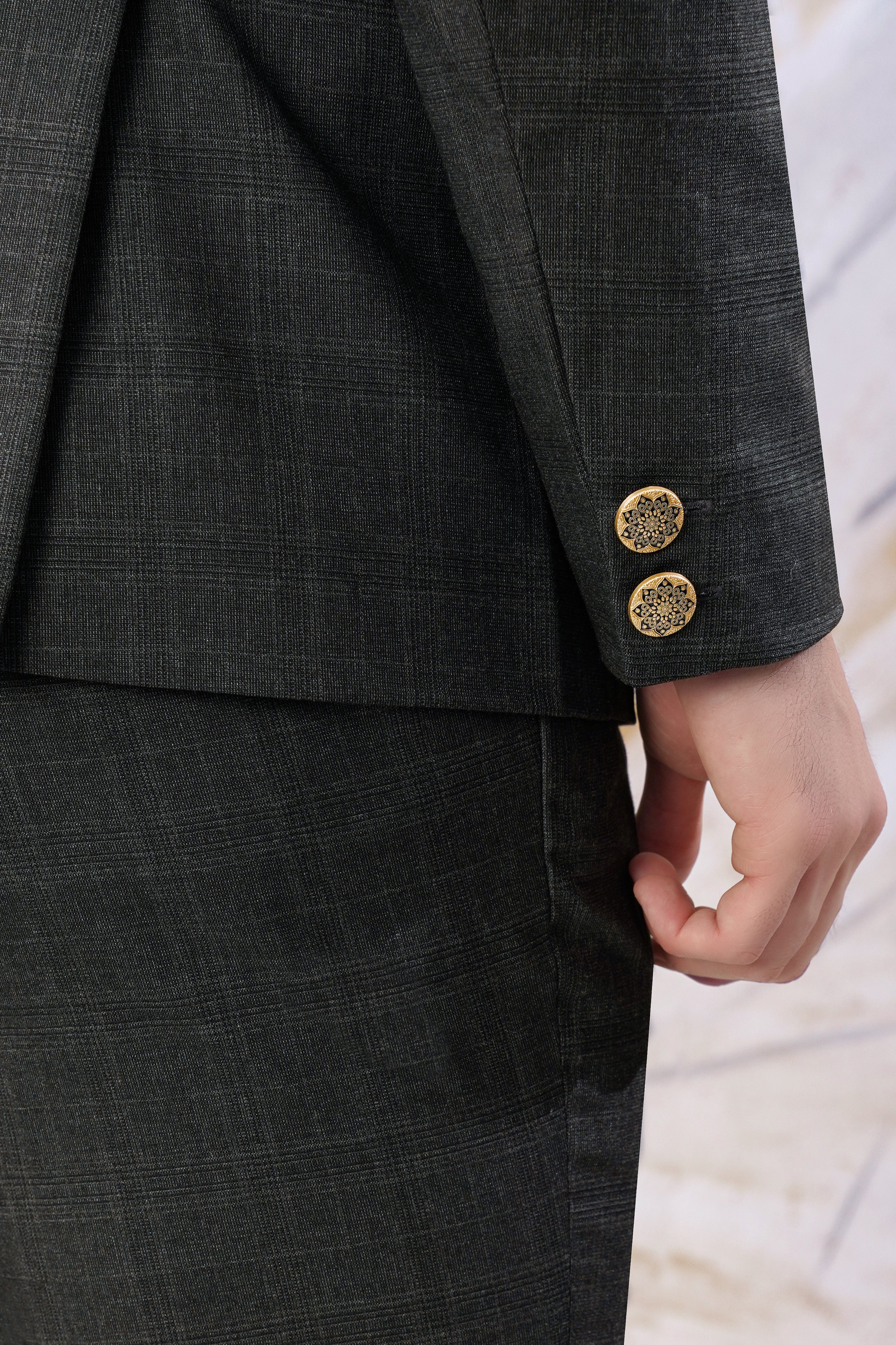 Iridium Gray Subtle Checkered Wool Rich Cross Buttoned Bandhgala Blazer BL3101-CBG-36, BL3101-CBG-38, BL3101-CBG-40, BL3101-CBG-42, BL3101-CBG-44, BL3101-CBG-46, BL3101-CBG-48, BL3101-CBG-50, BL3101-CBG-52, BL3101-CBG-54, BL3101-CBG-56, BL3101-CBG-58, BL3101-CBG-60