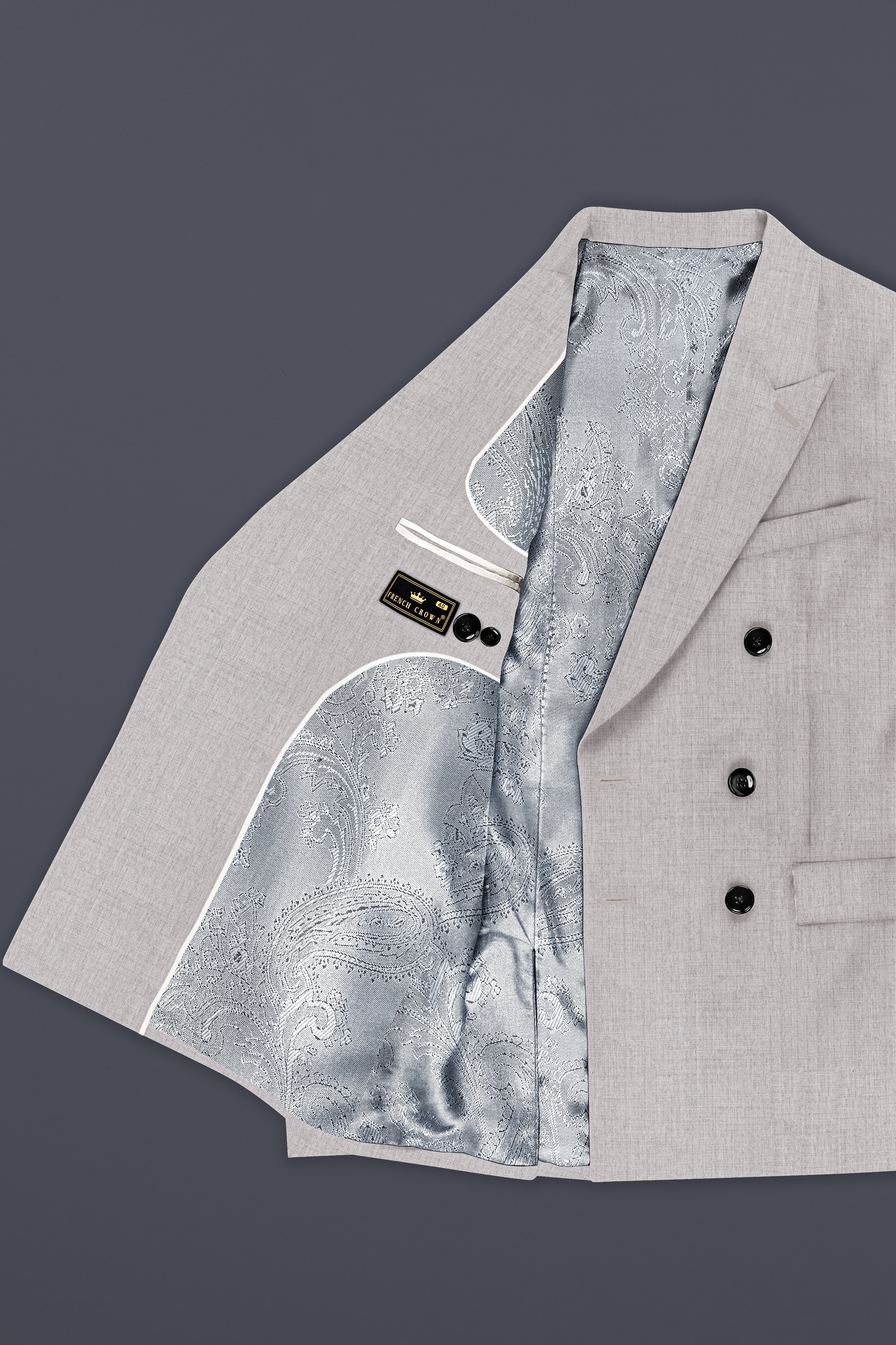 Martini Cream Textured Wool Rich Double Breasted Blazer