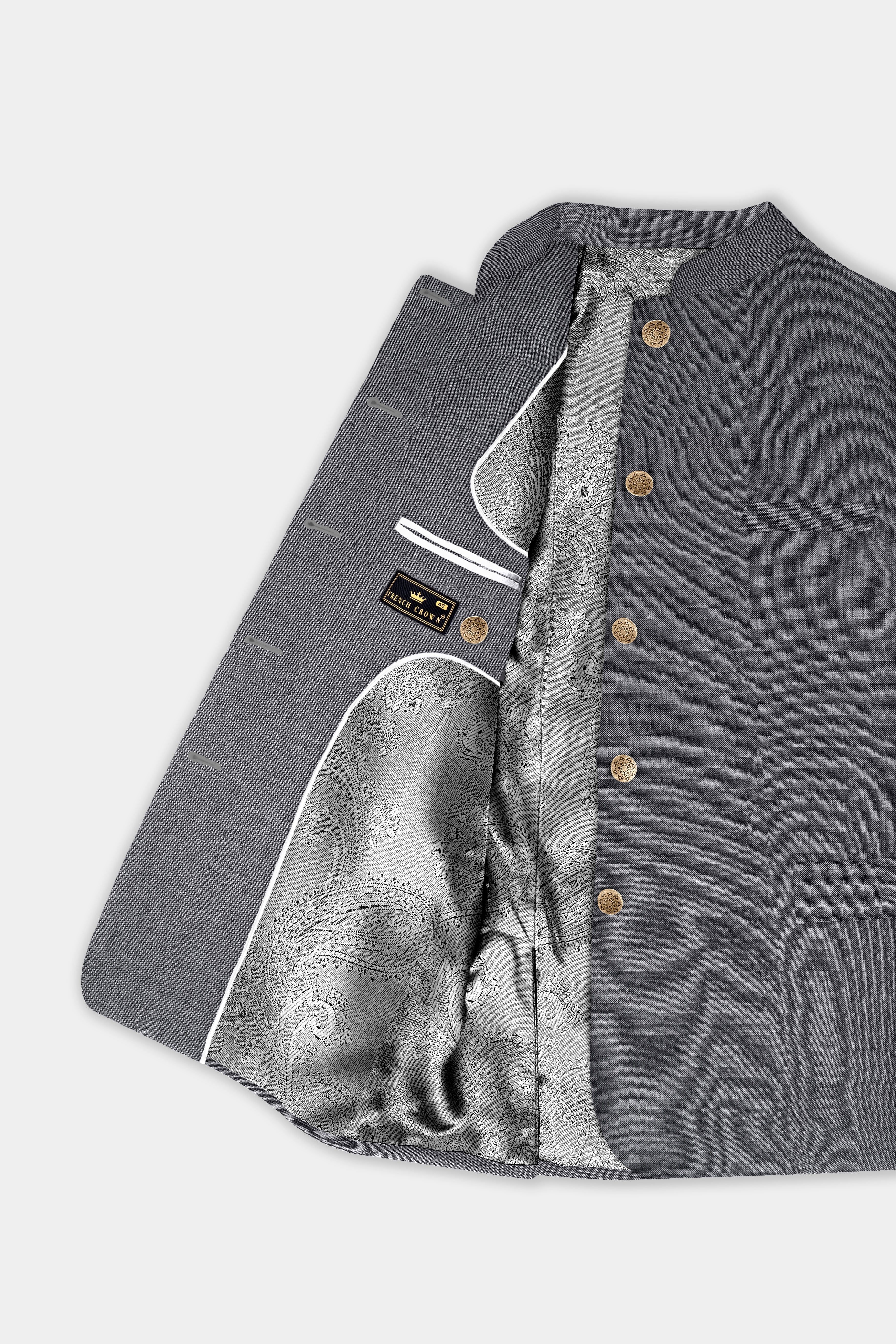 Vampire Gray Textured Wool Rich Bandhgala Blazer