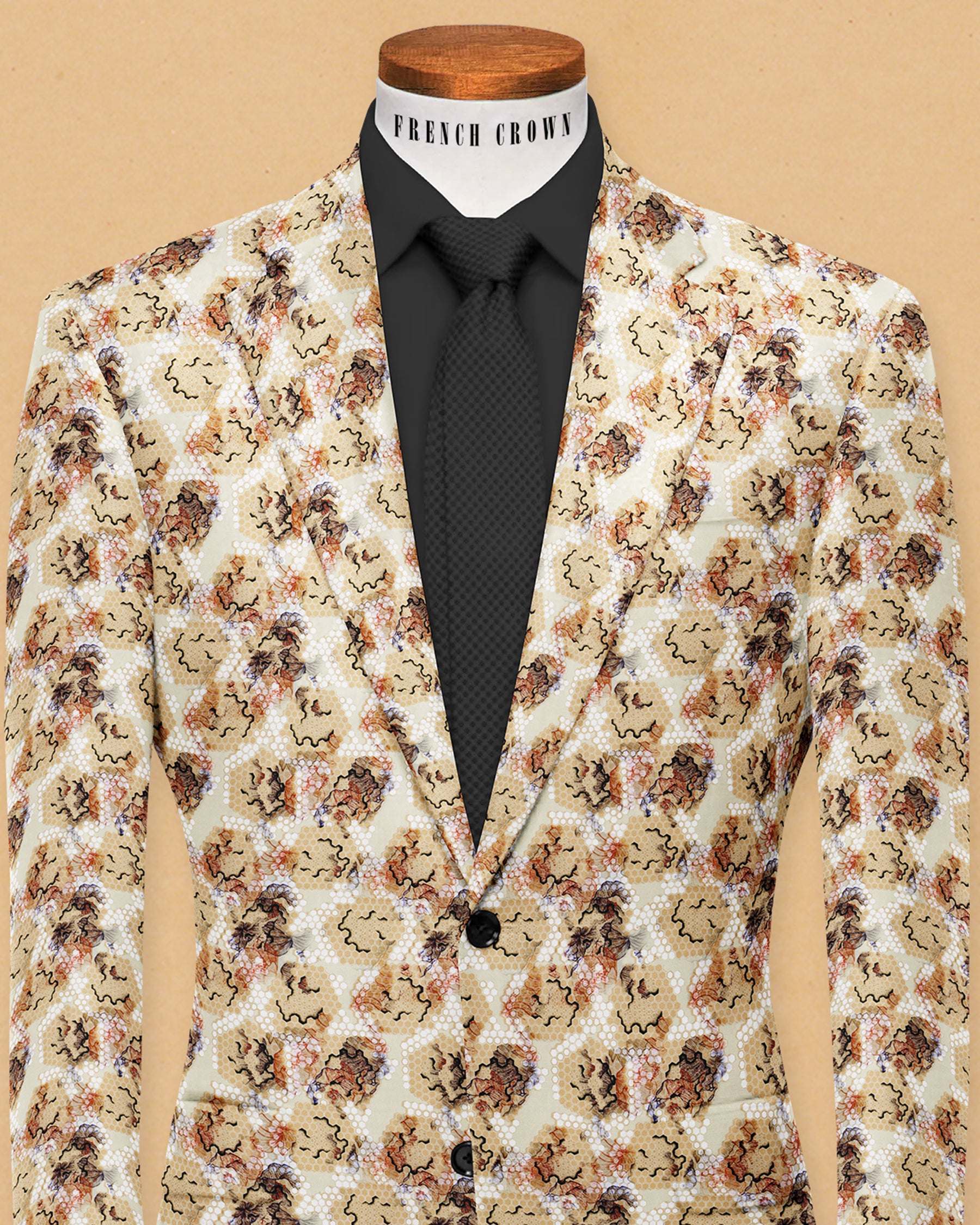Cream Honeycomb Printed Premium Designer Blazer