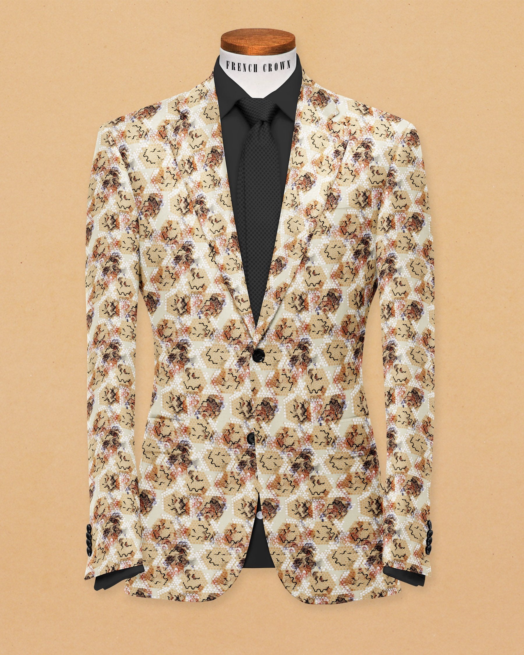 Cream Honeycomb Printed Premium Designer Blazer