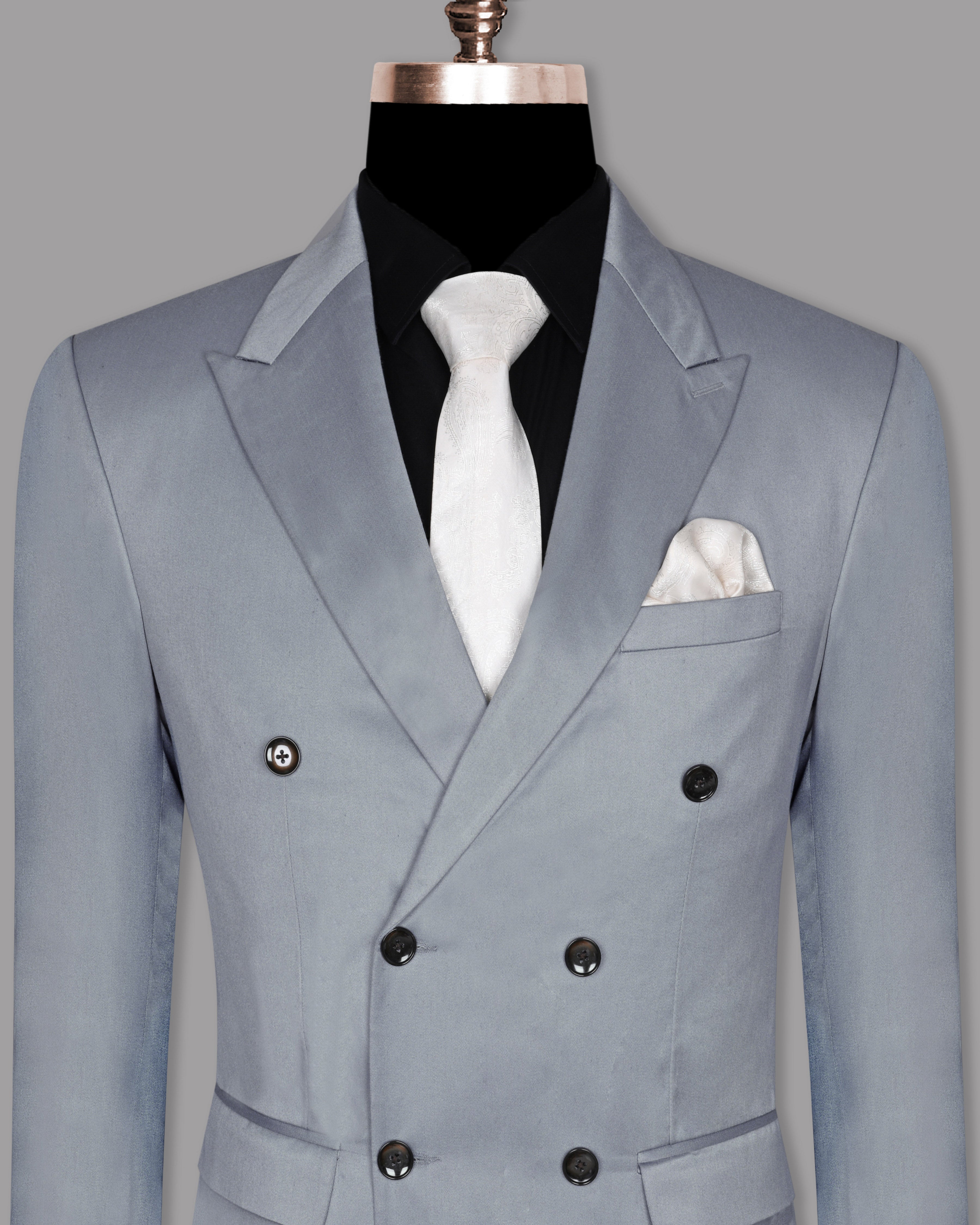 Light Grey Wool Blend Double Breasted Blazer