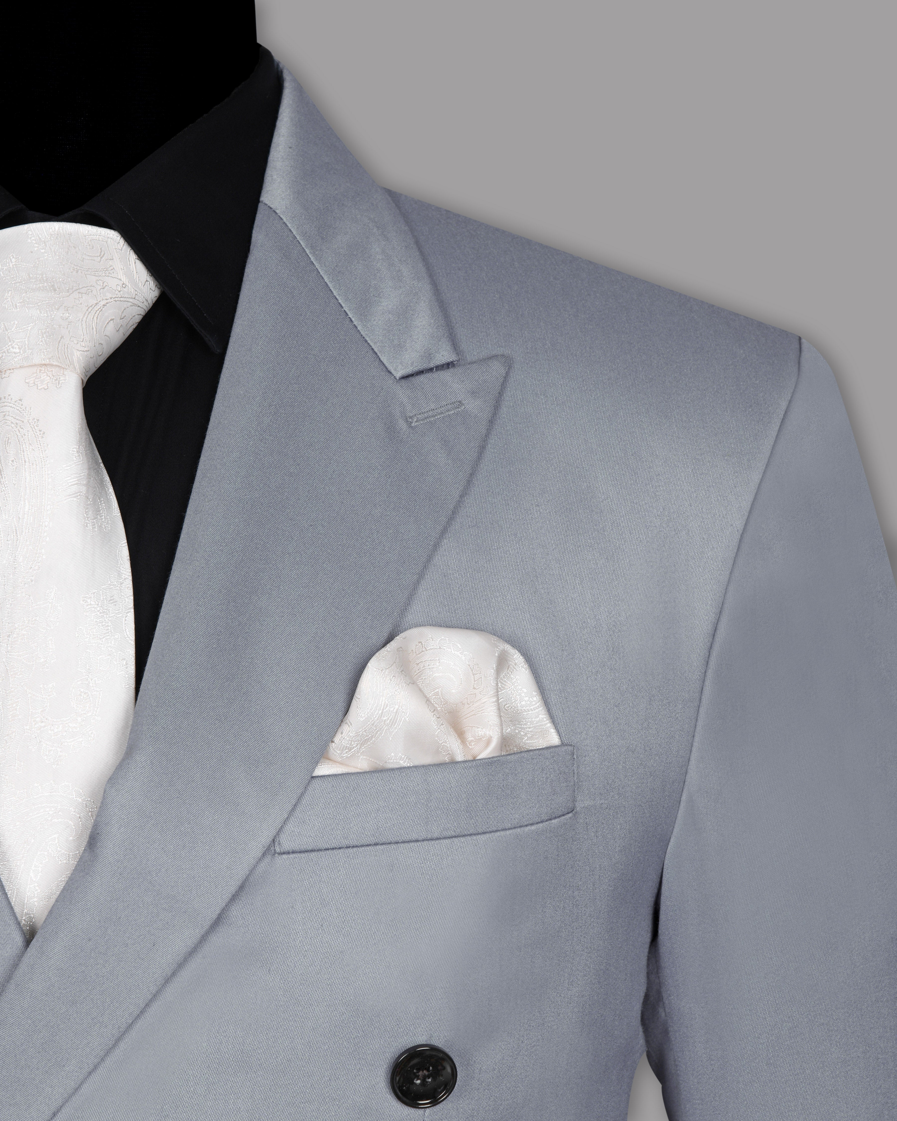 Light Grey Wool Blend Double Breasted Blazer
