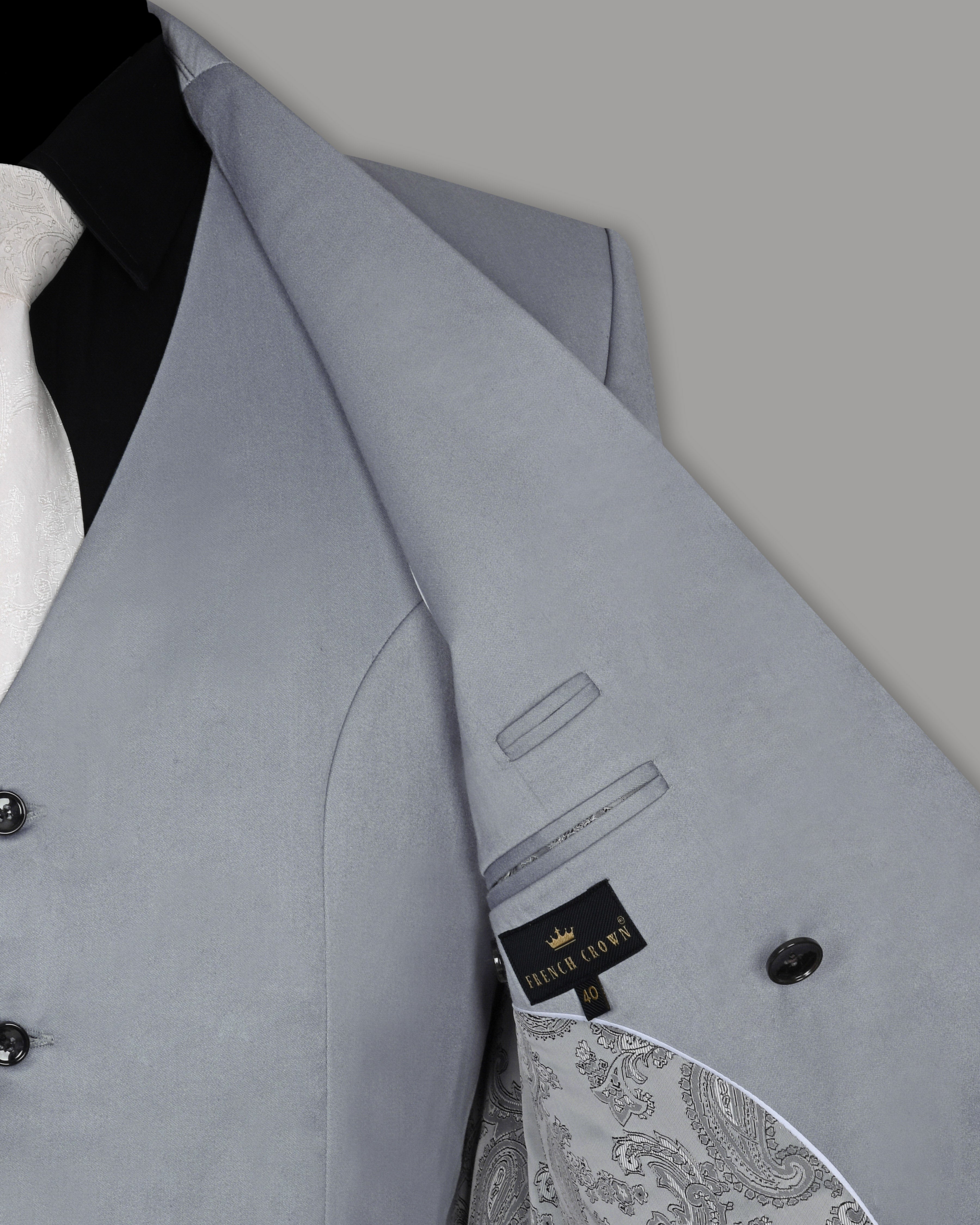 Light Grey Wool Blend Double Breasted Blazer