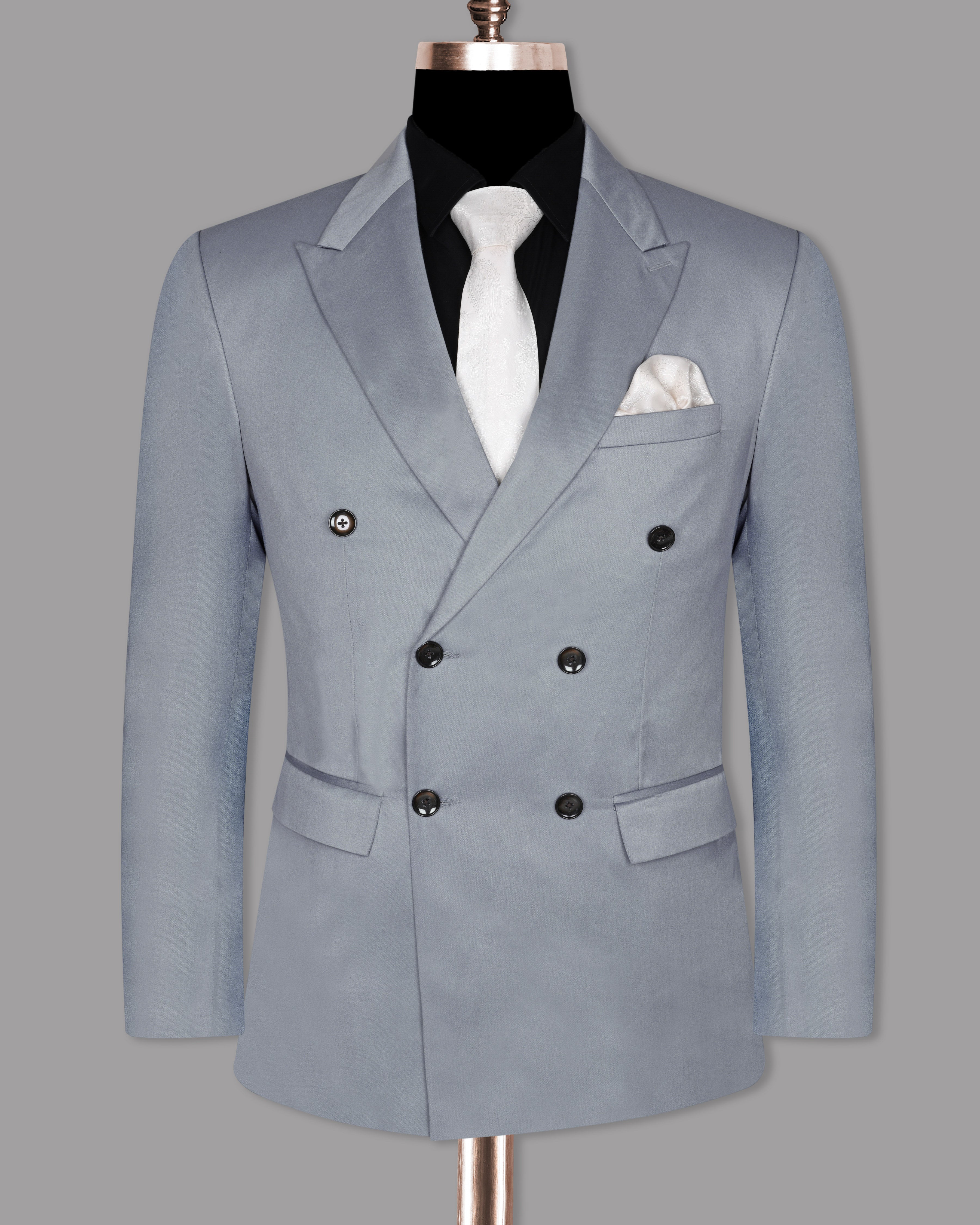 Light Grey Wool Blend Double Breasted Blazer