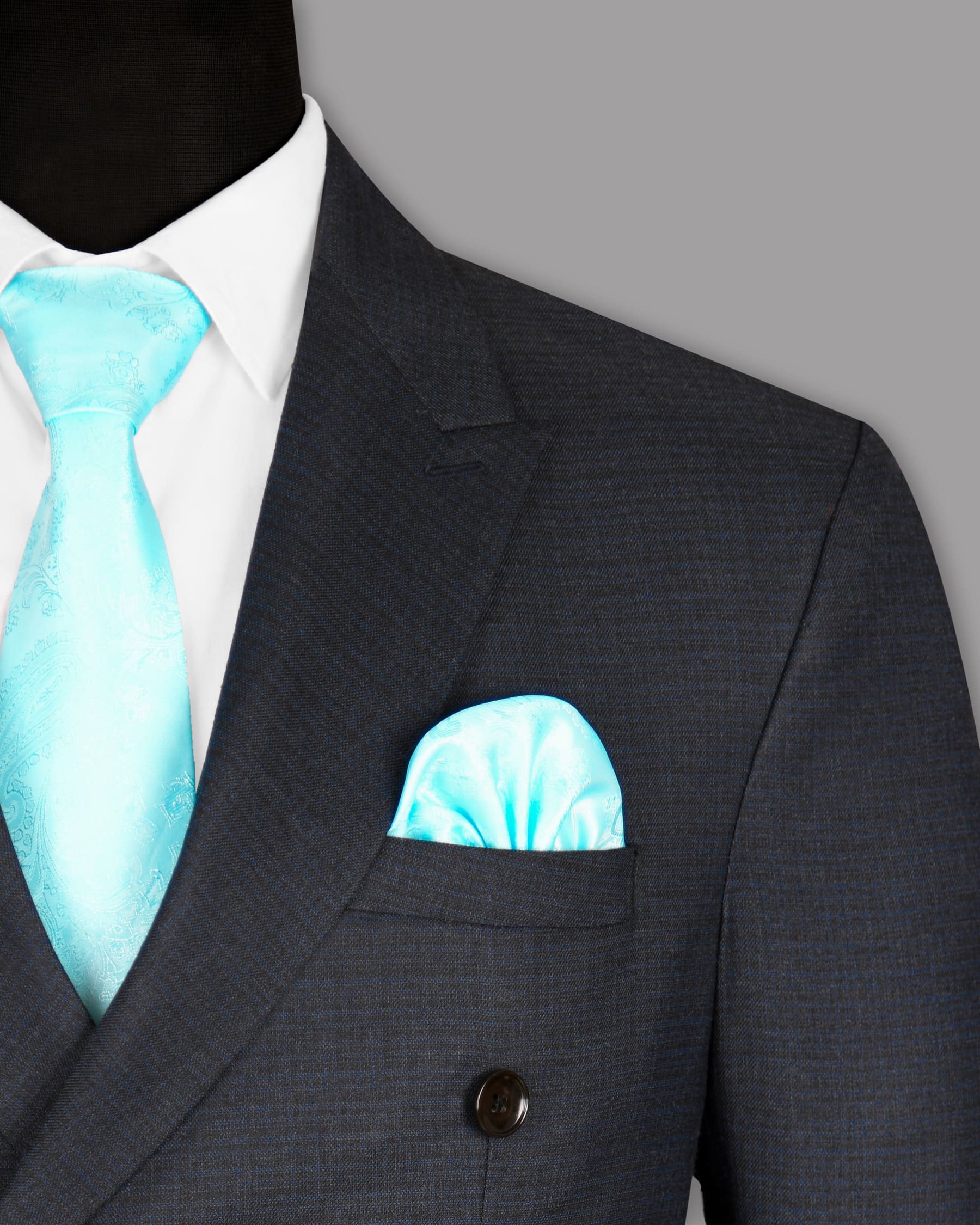 Navy Micro Checked Wool Rich Double Breasted Blazer