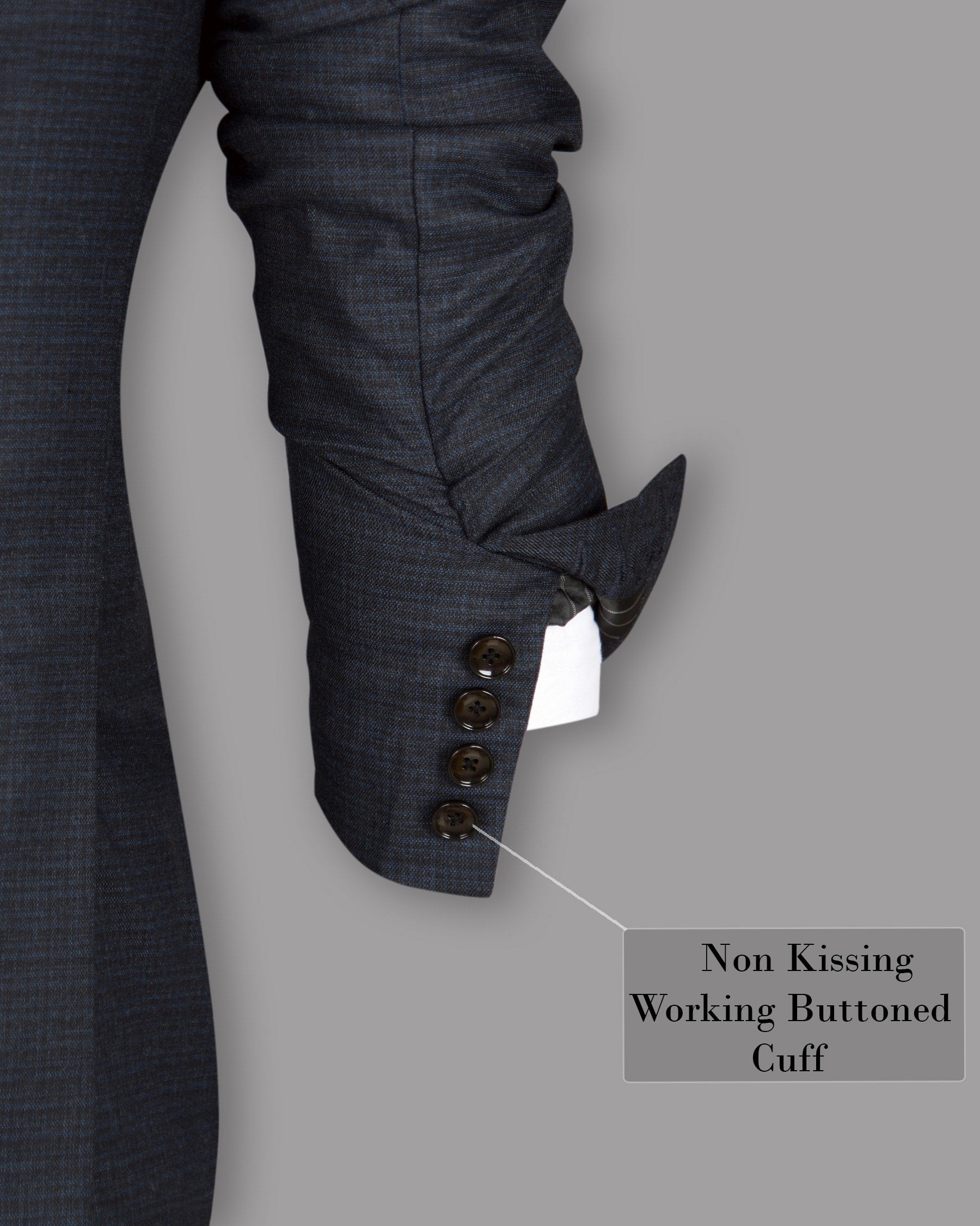 Navy Micro Checked Wool Rich Double Breasted Blazer