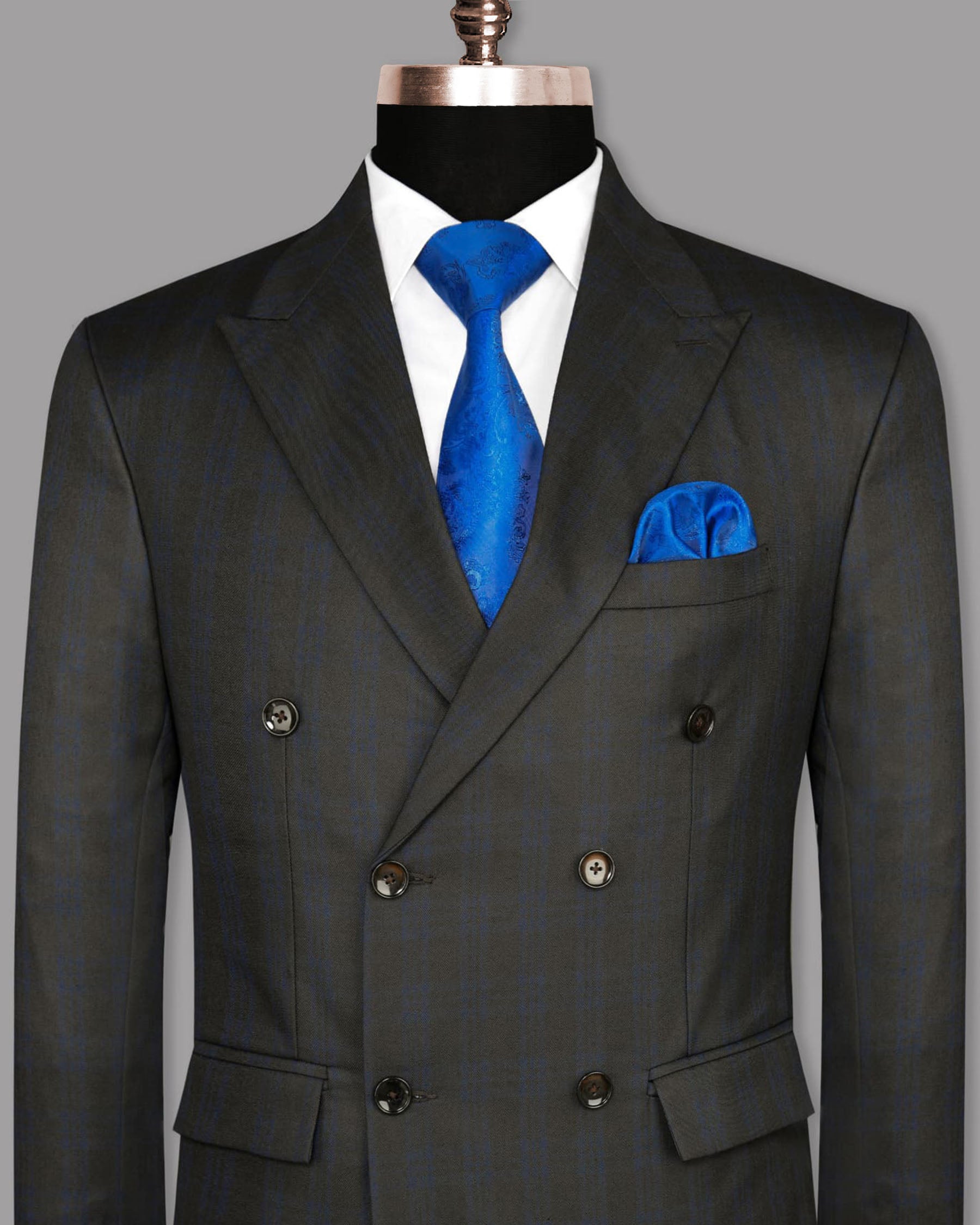 Charcoal with Subtle Navy Plaid Wool Rich Double Breasted Blazer BL794DB-56, BL794DB-42, BL794DB-54, BL794DB-46, BL794DB-38, BL794DB-50, BL794DB-36, BL794DB-40, BL794DB-44, BL794DB-52, BL794DB-60, BL794DB-58, BL794DB-48