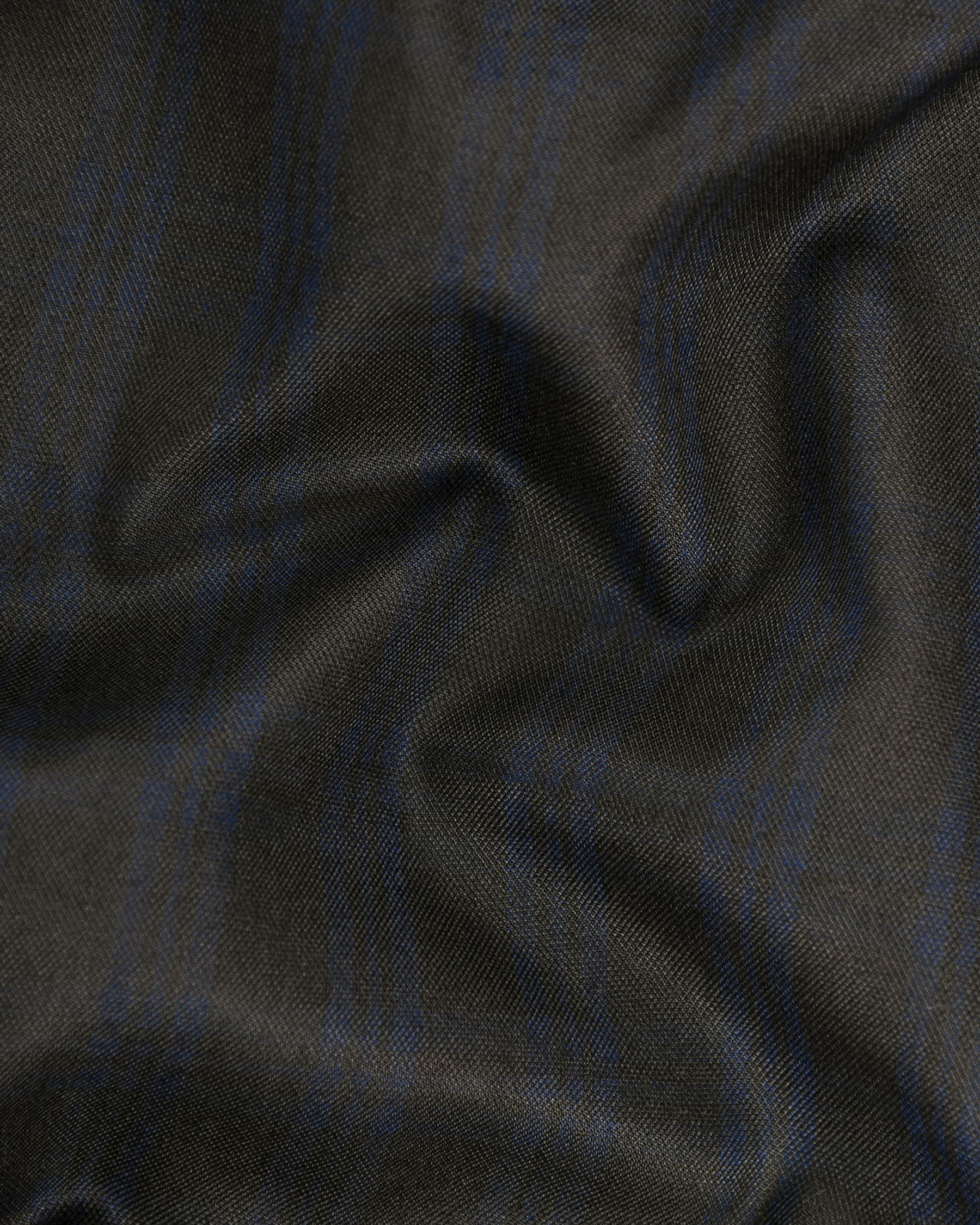 Charcoal with Subtle Navy Plaid Wool Rich Double Breasted Blazer