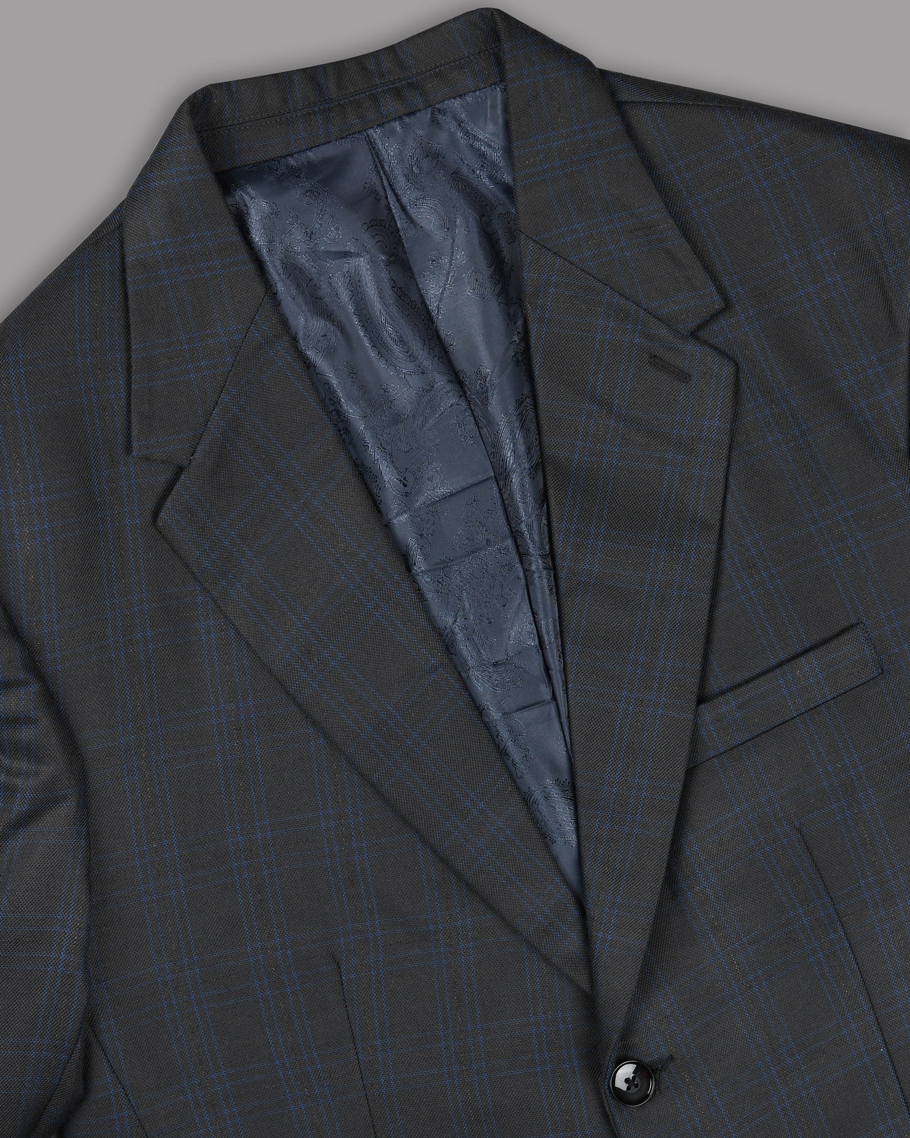 Blue Subtle Windowpane Wool Blend Blazer