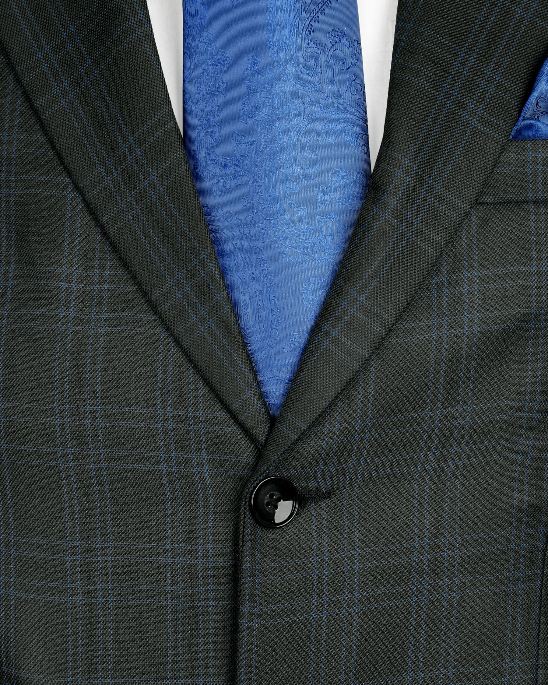 Blue Subtle Windowpane Wool Blend Blazer