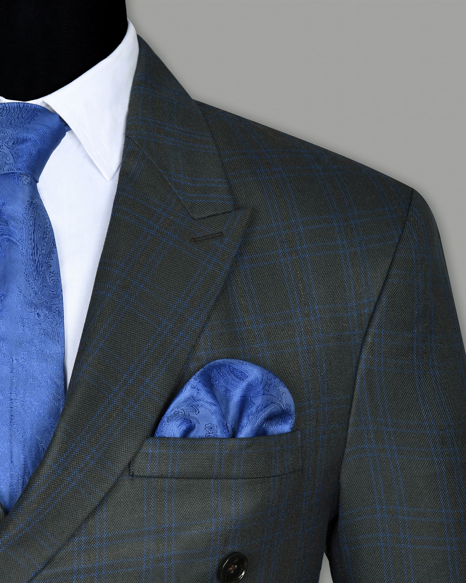 Blue Subtle Windowpane Wool Blend Blazer