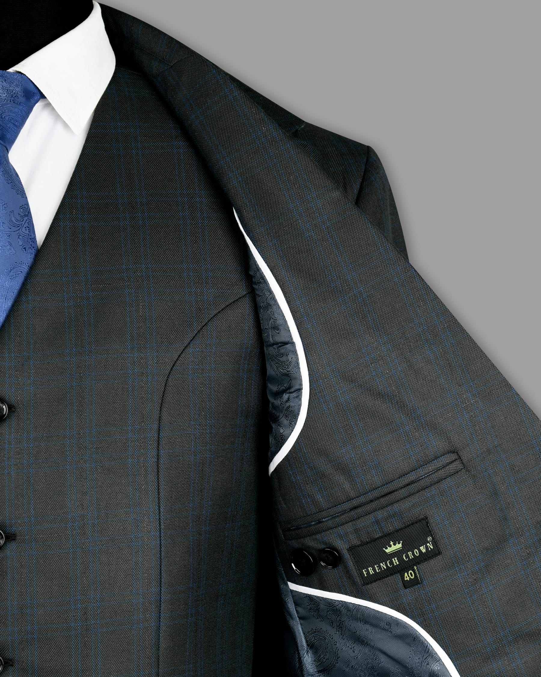 Blue Subtle Windowpane Wool Blend Blazer