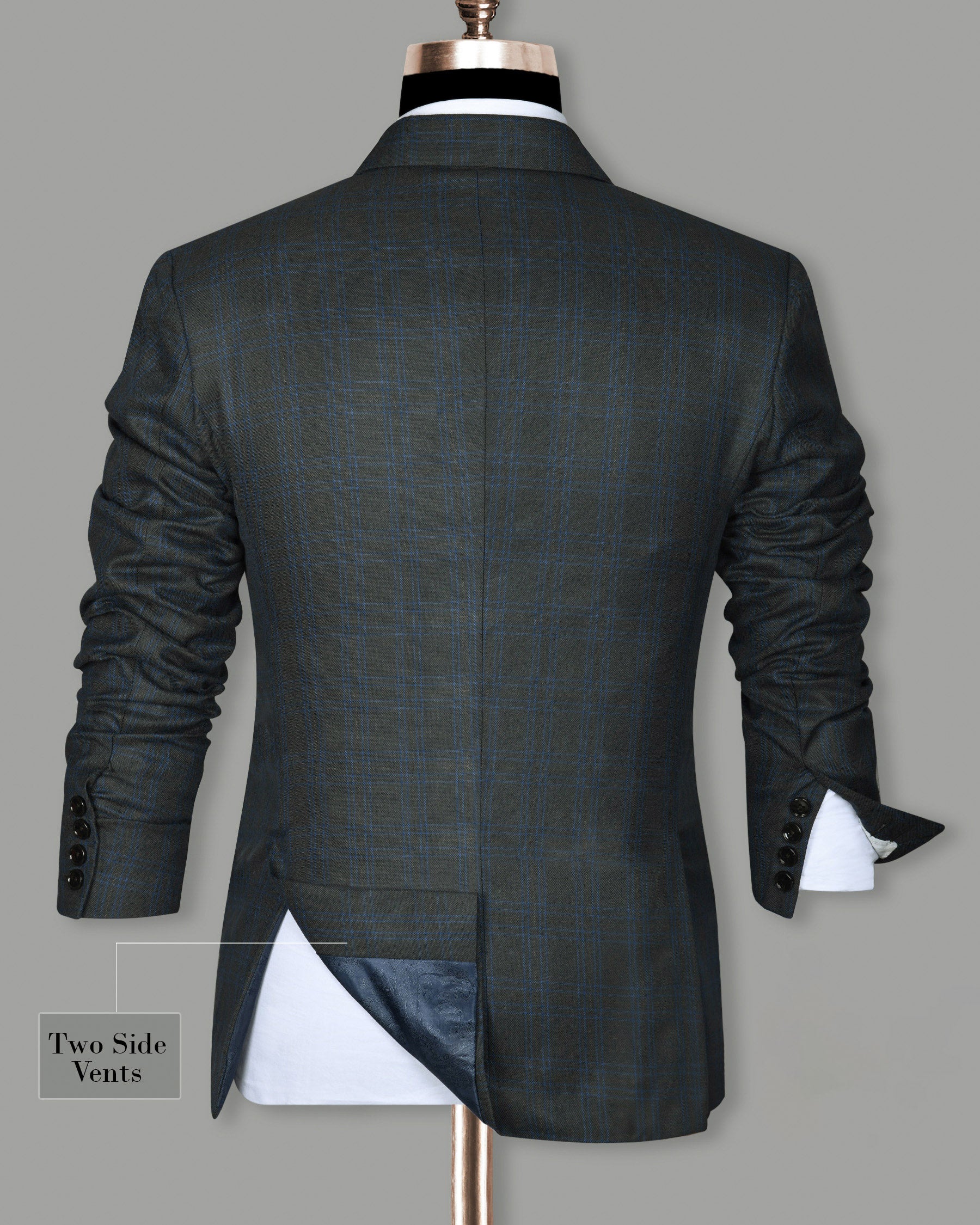 Blue Subtle Windowpane Wool Blend Blazer