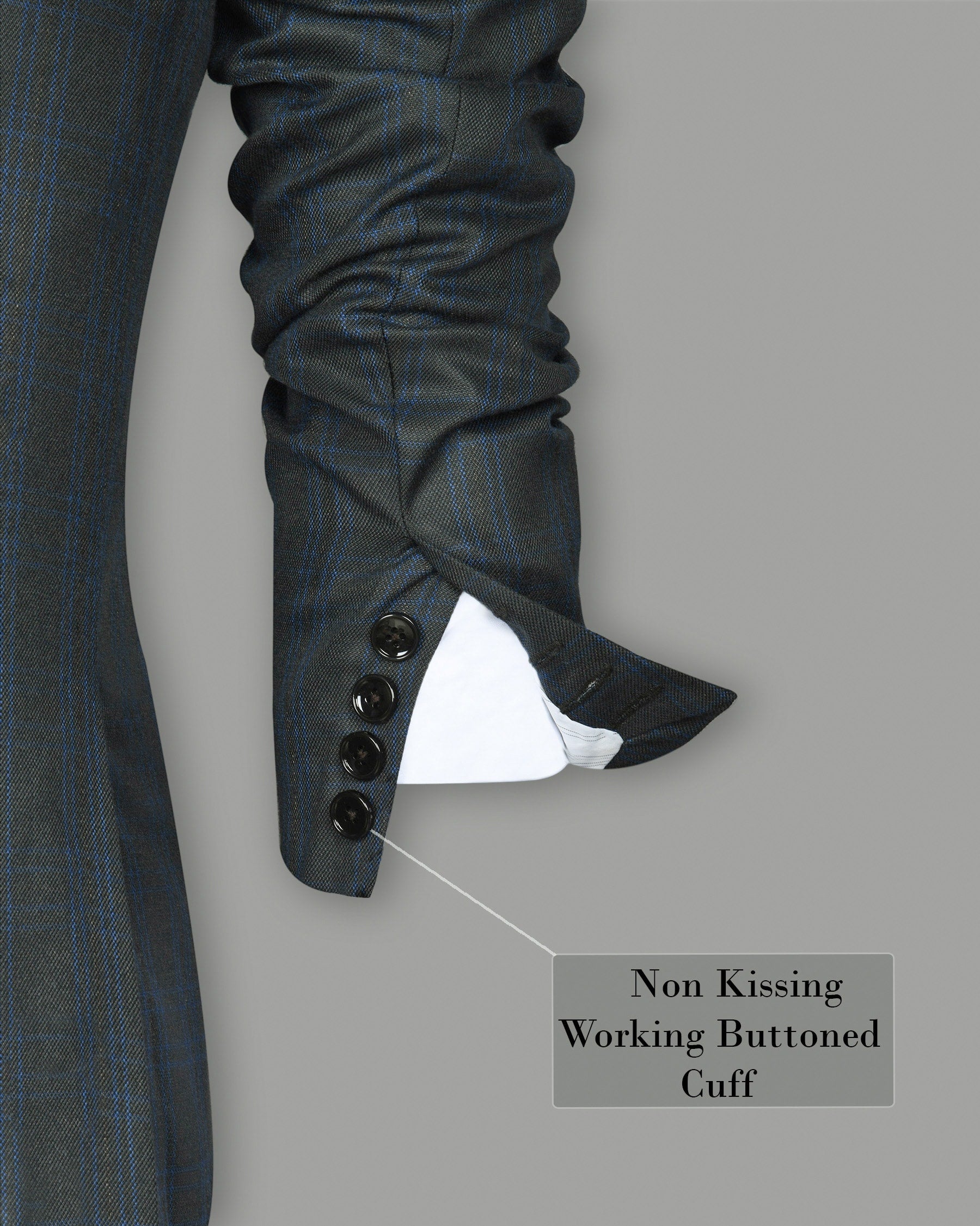 Blue Subtle Windowpane Wool Blend Blazer