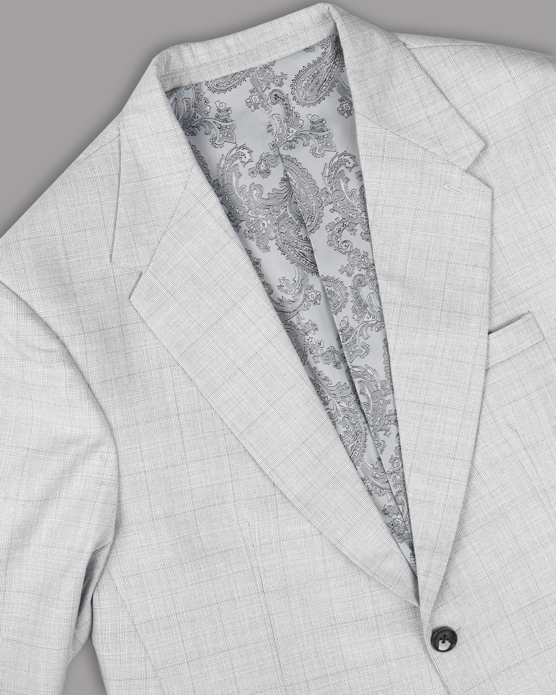 Light Grey Subtle Plaid Wool Blend Blazer