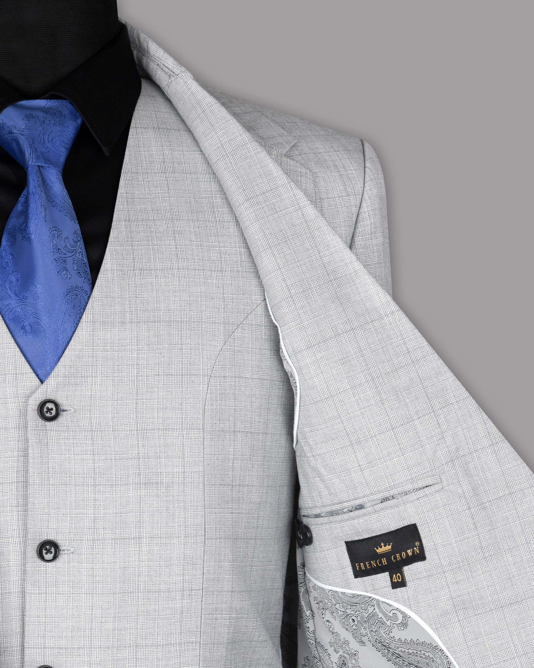 Light Grey Subtle Plaid Wool Blend Blazer