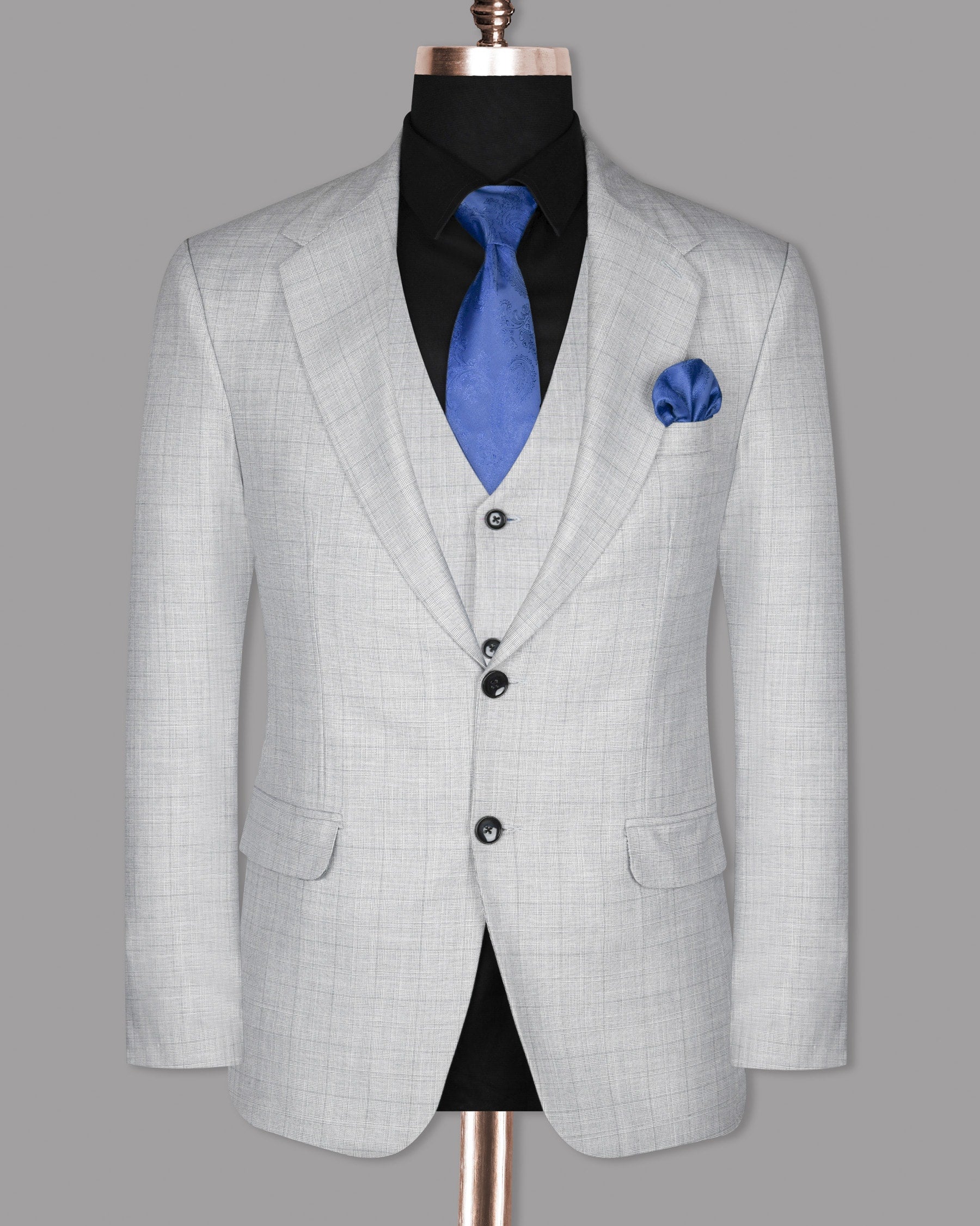 Light Grey Subtle Plaid Wool Blend Blazer