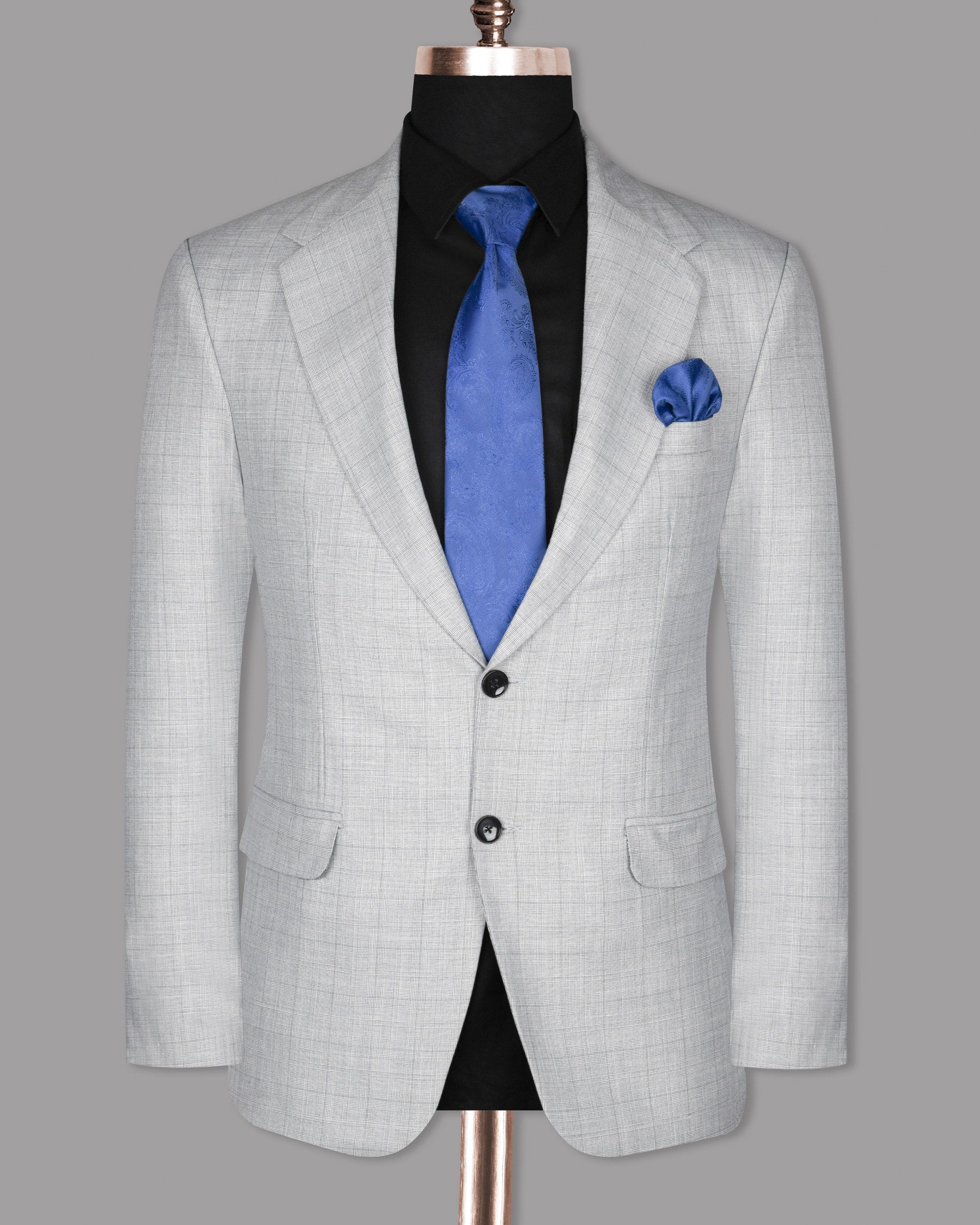 Light Grey Subtle Plaid Wool Blend Blazer