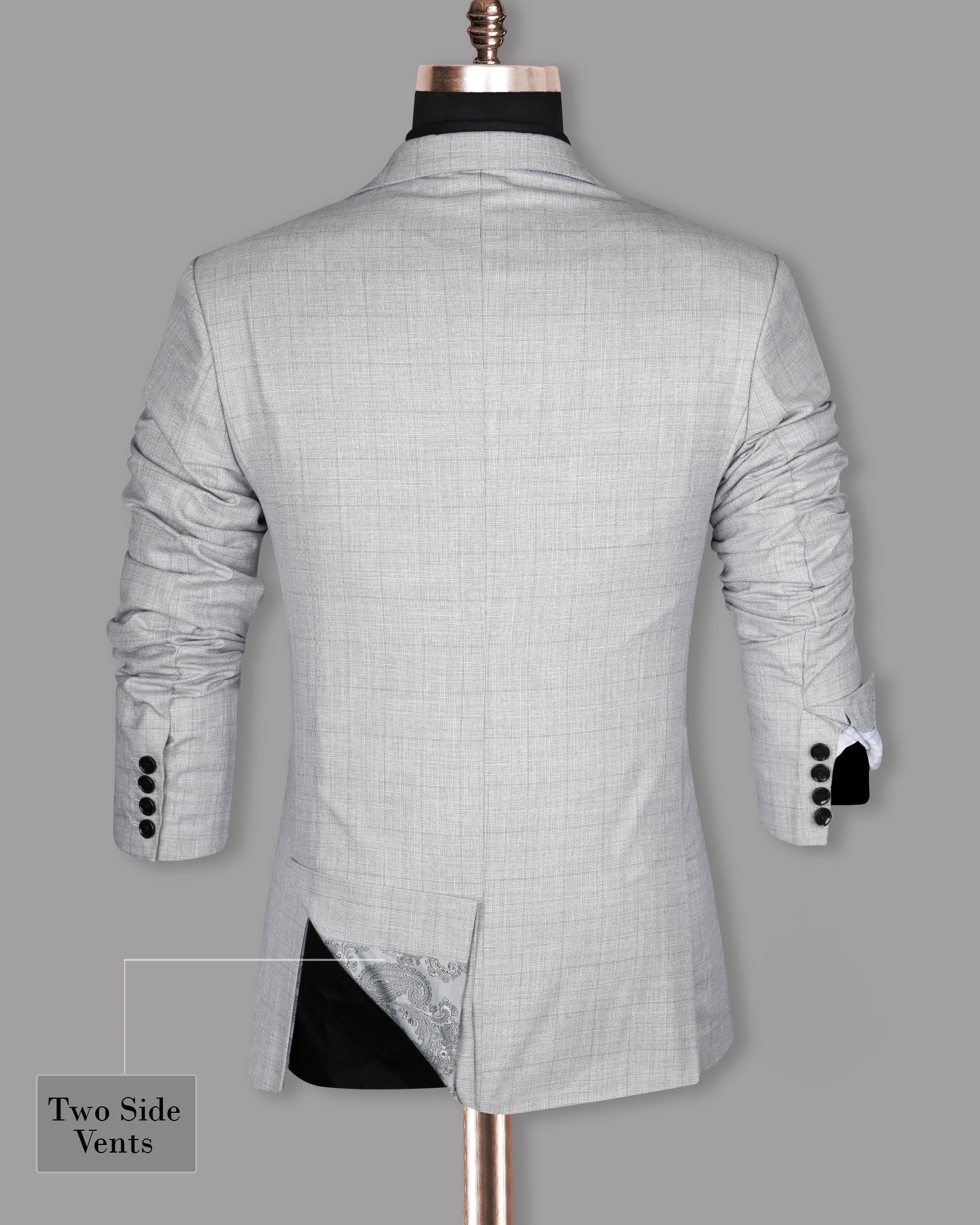 Light Grey Subtle Plaid Wool Blend Blazer