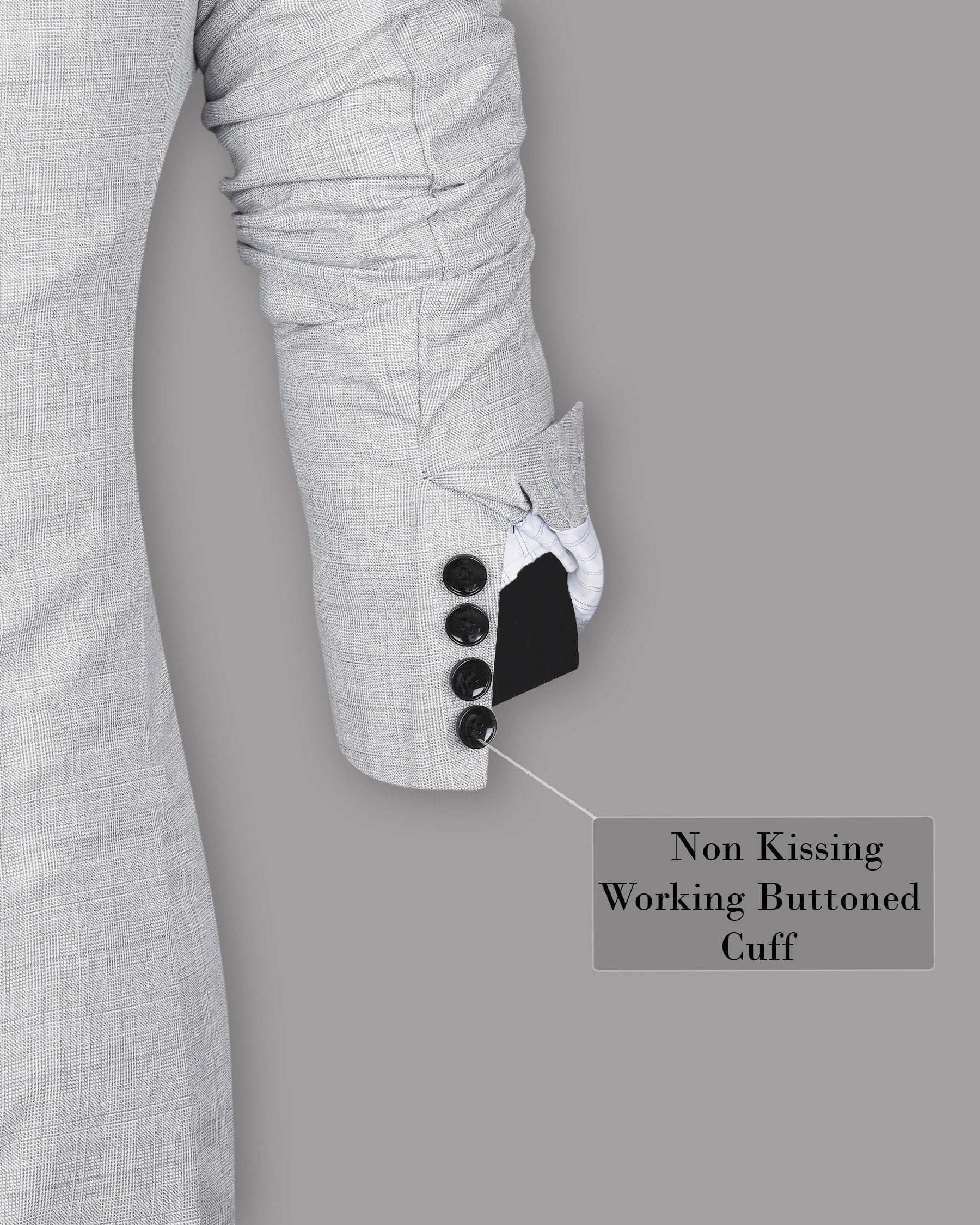 Light Grey Subtle Plaid Wool Blend Blazer