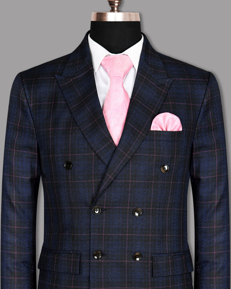 Jade Black with Royal Blue and Red Windowpane Wool Rich Double Breasted Blazer BL917-DB-60, BL917-DB-40, BL917-DB-42, BL917-DB-44, BL917-DB-58, BL917-DB-36, BL917-DB-38, BL917-DB-50, BL917-DB-46, BL917-DB-48, BL917-DB-52, BL917-DB-54, BL917-DB-56