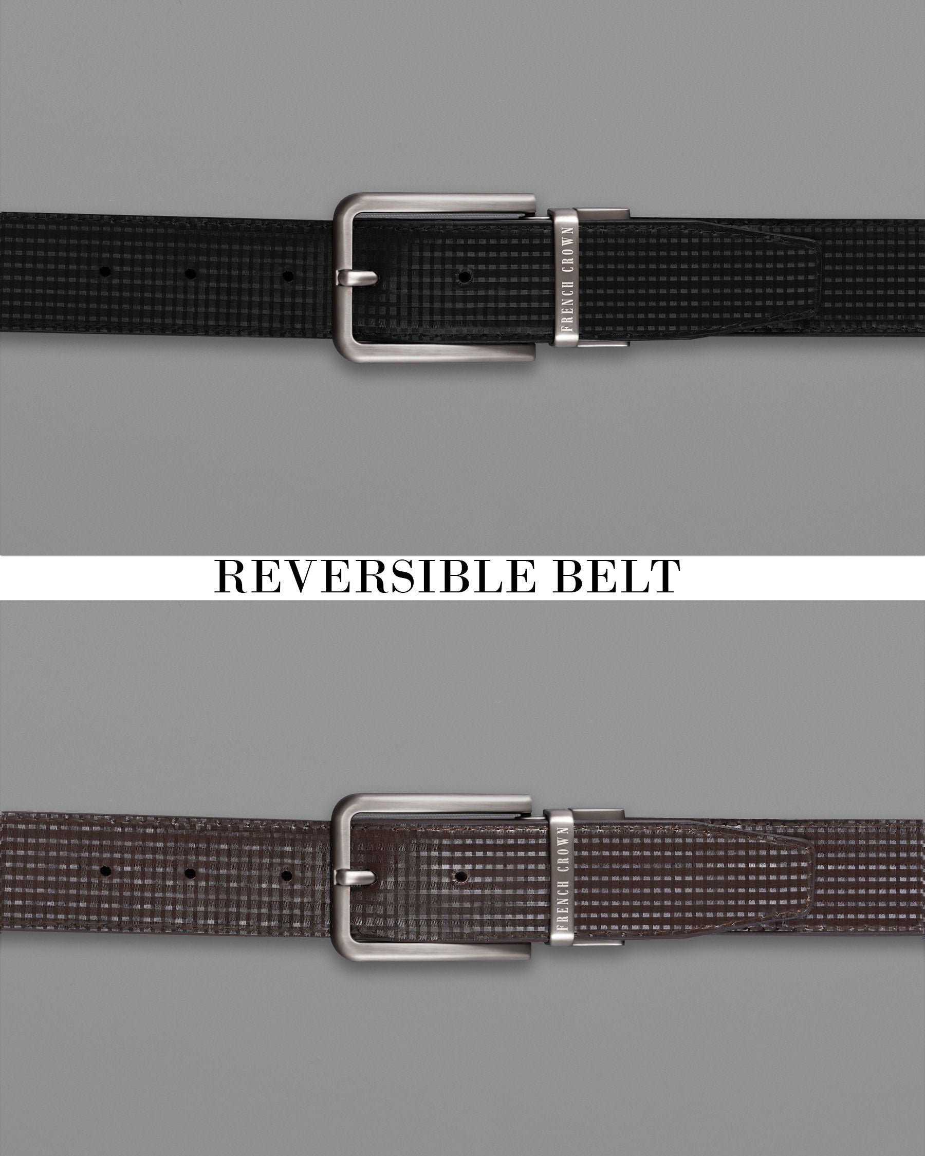 Silver Buckle Glossy Finish with Jade Black and Brown Leather Free Handcrafted Reversible Belt BT054-28, BT054-30, BT054-32, BT054-34, BT054-36, BT054-38