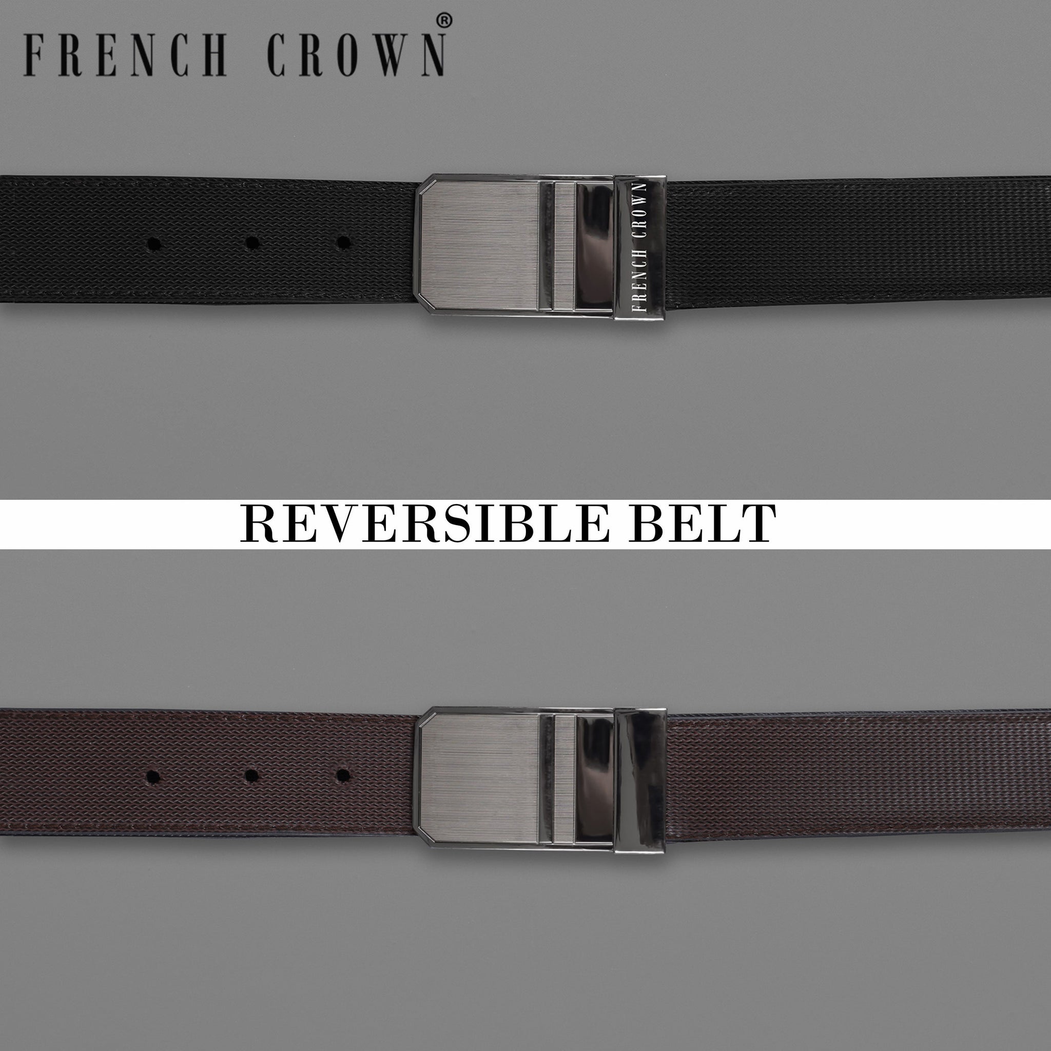 DOUBLE G SILVER BUCKLE 38MM BLACK BROWN LEATHER