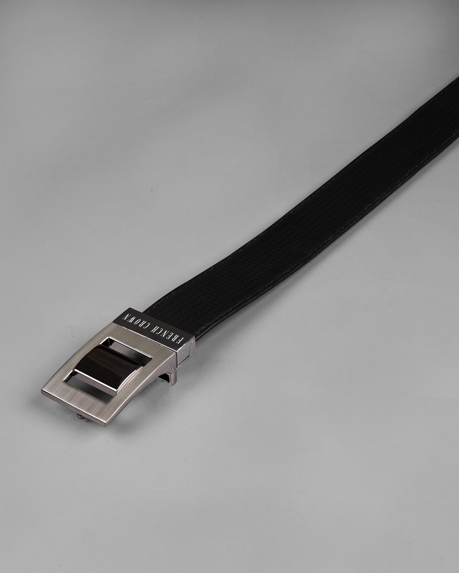 Silver Box Buckle with Shiny Black Design Jade Black and Brown Leather Free Handcrafted Reversible Belt BT062-28, BT062-30, BT062-32, BT062-34, BT062-36, BT062-38