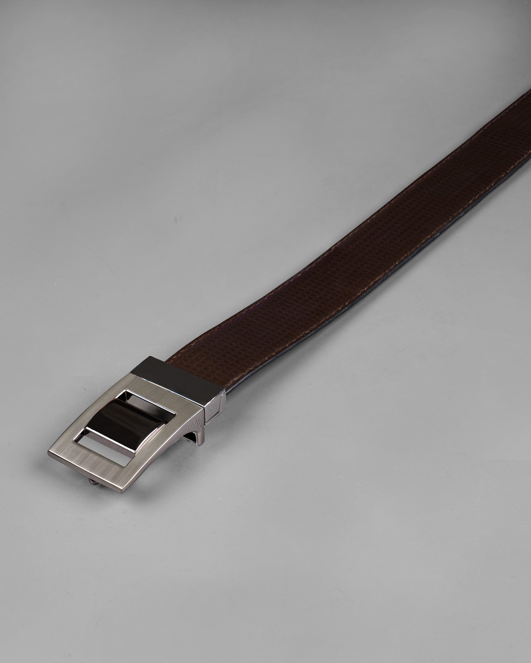 Silver Box Buckle with Shiny Black Design Jade Black and Brown Leather Free Handcrafted Reversible Belt BT062-28, BT062-30, BT062-32, BT062-34, BT062-36, BT062-38