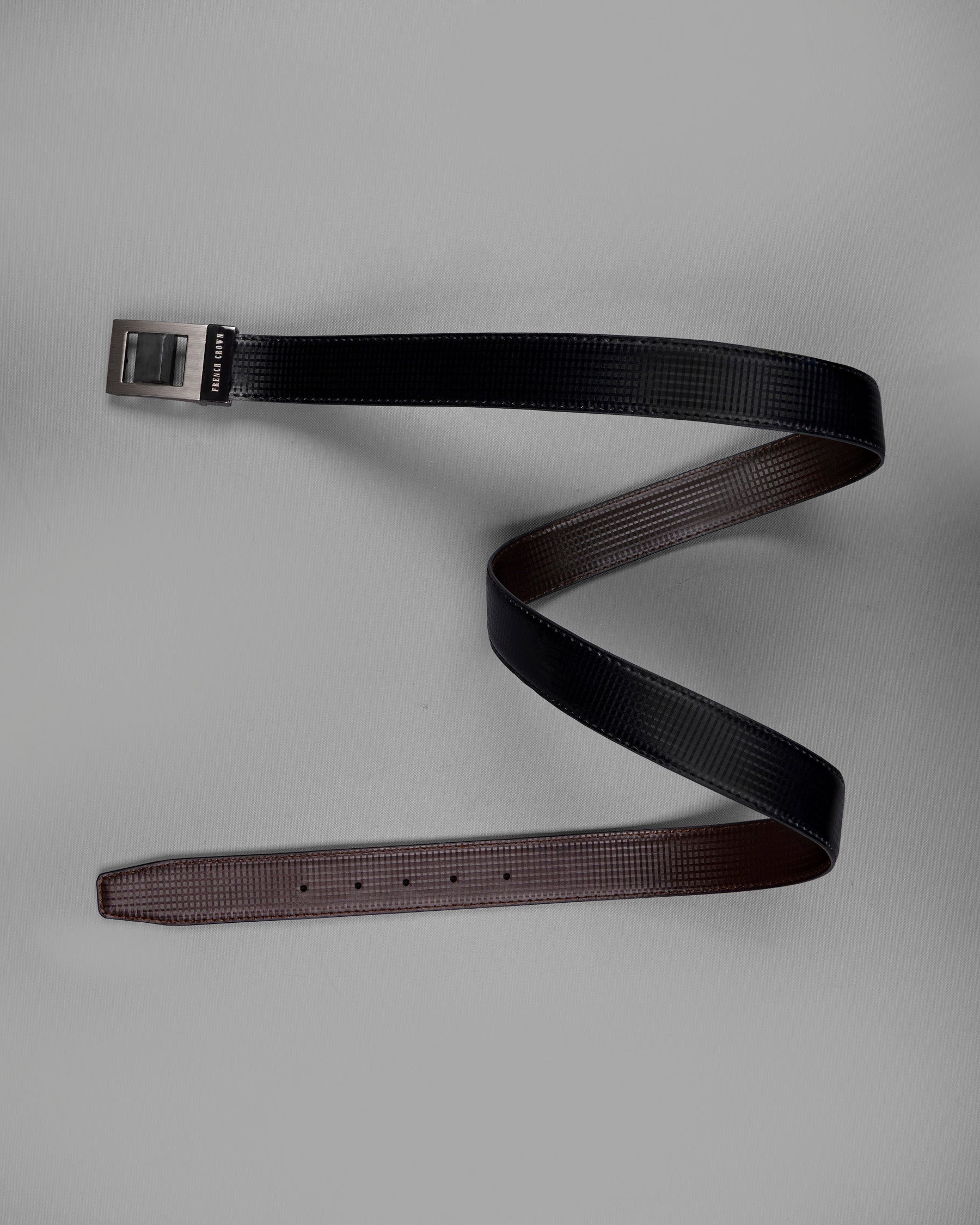 Silver Box Buckle with Shiny Black Design Jade Black and Brown Leather Free Handcrafted Reversible Belt BT062-28, BT062-30, BT062-32, BT062-34, BT062-36, BT062-38